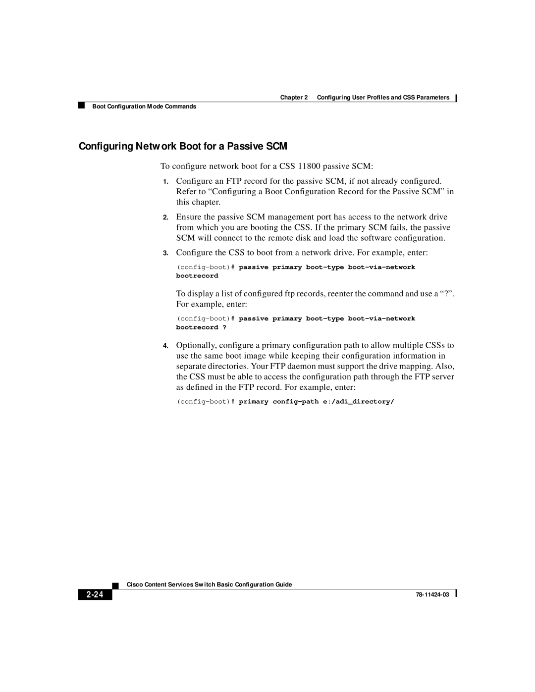 Cisco Systems 78-11424-03 manual Configuring Network Boot for a Passive SCM 