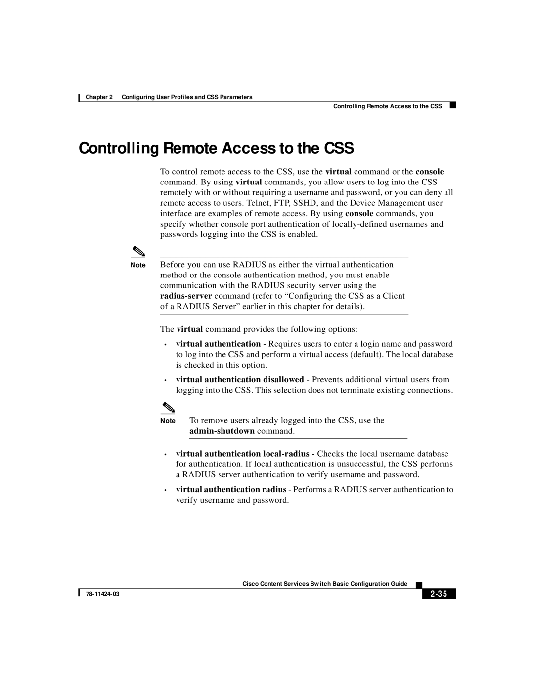 Cisco Systems 78-11424-03 manual Controlling Remote Access to the CSS 