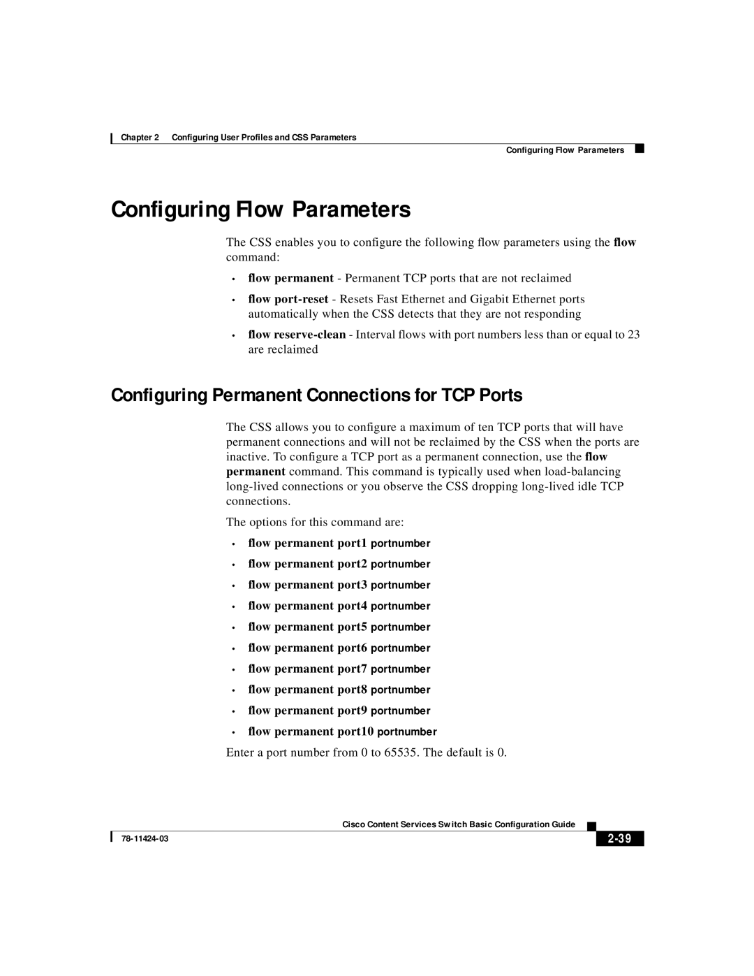 Cisco Systems 78-11424-03 manual Configuring Flow Parameters, Configuring Permanent Connections for TCP Ports 