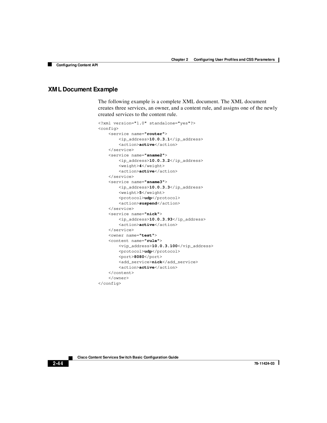 Cisco Systems 78-11424-03 manual XML Document Example 