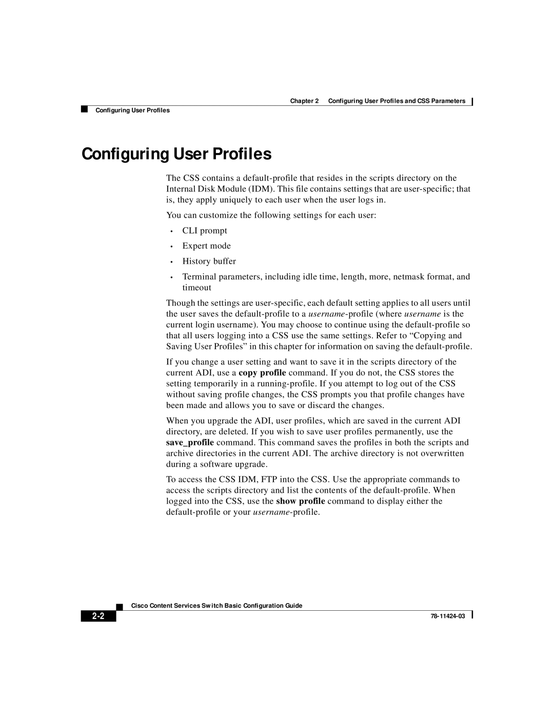 Cisco Systems 78-11424-03 manual Configuring User Profiles 