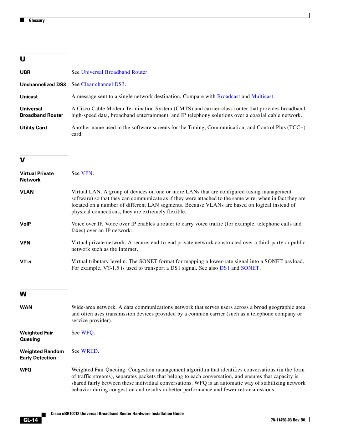 Cisco Systems 78-11450-03 specifications See Universal Broadband Router, See Clear channel DS3, GL-14 