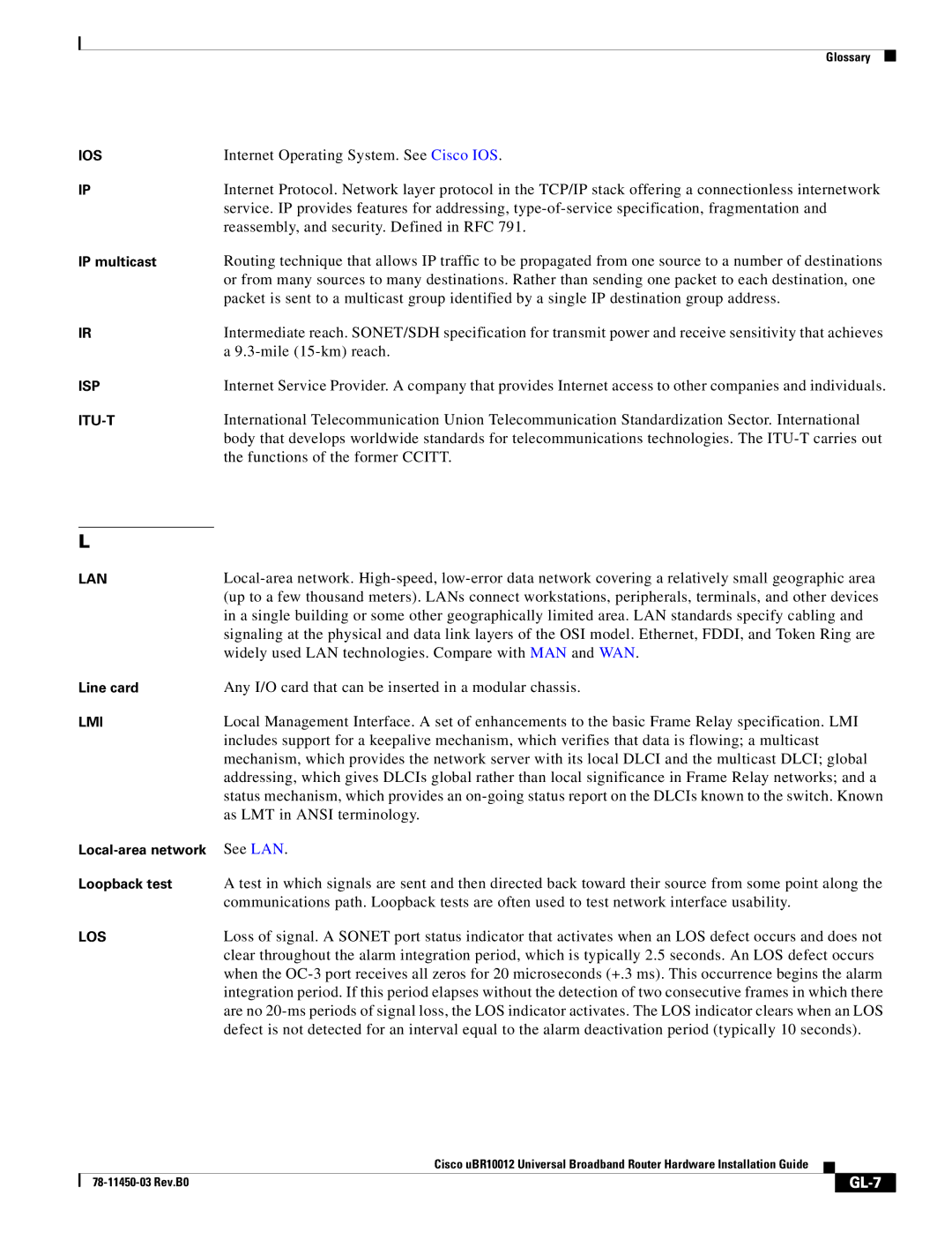 Cisco Systems 78-11450-03 specifications GL-7 