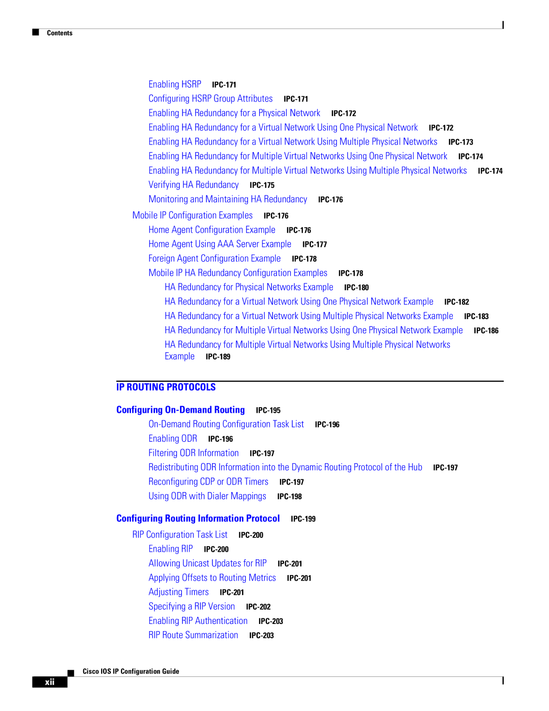 Cisco Systems 78-11741-02 manual Enabling HA Redundancy for a Physical Network IPC-172, Xii 