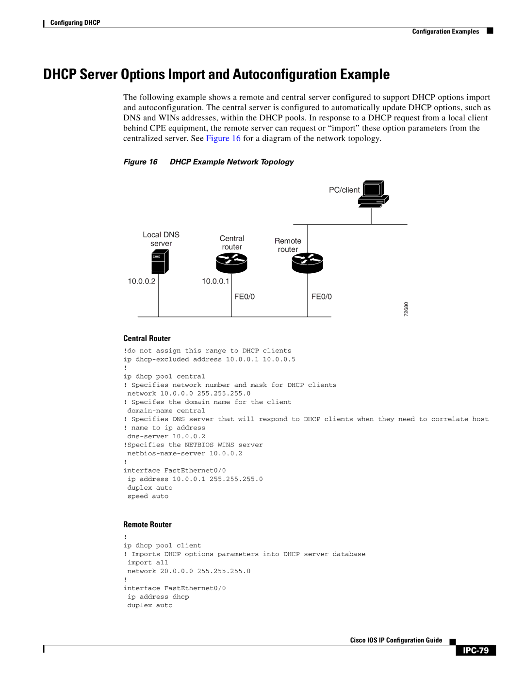 Cisco Systems 78-11741-02 Dhcp Server Options Import and Autoconfiguration Example, Central Router, Remote Router, IPC-79 