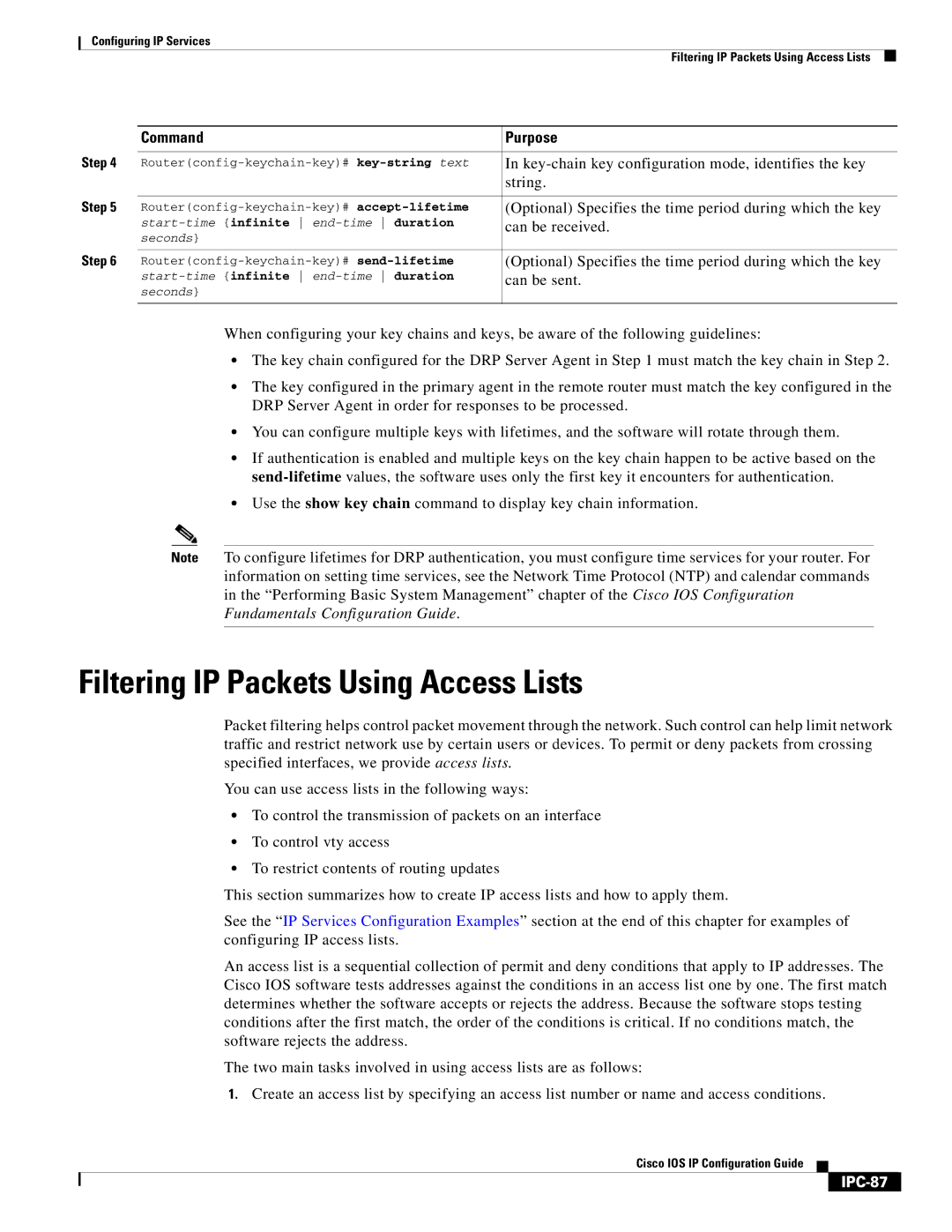 Cisco Systems 78-11741-02 manual Filtering IP Packets Using Access Lists, IPC-87 