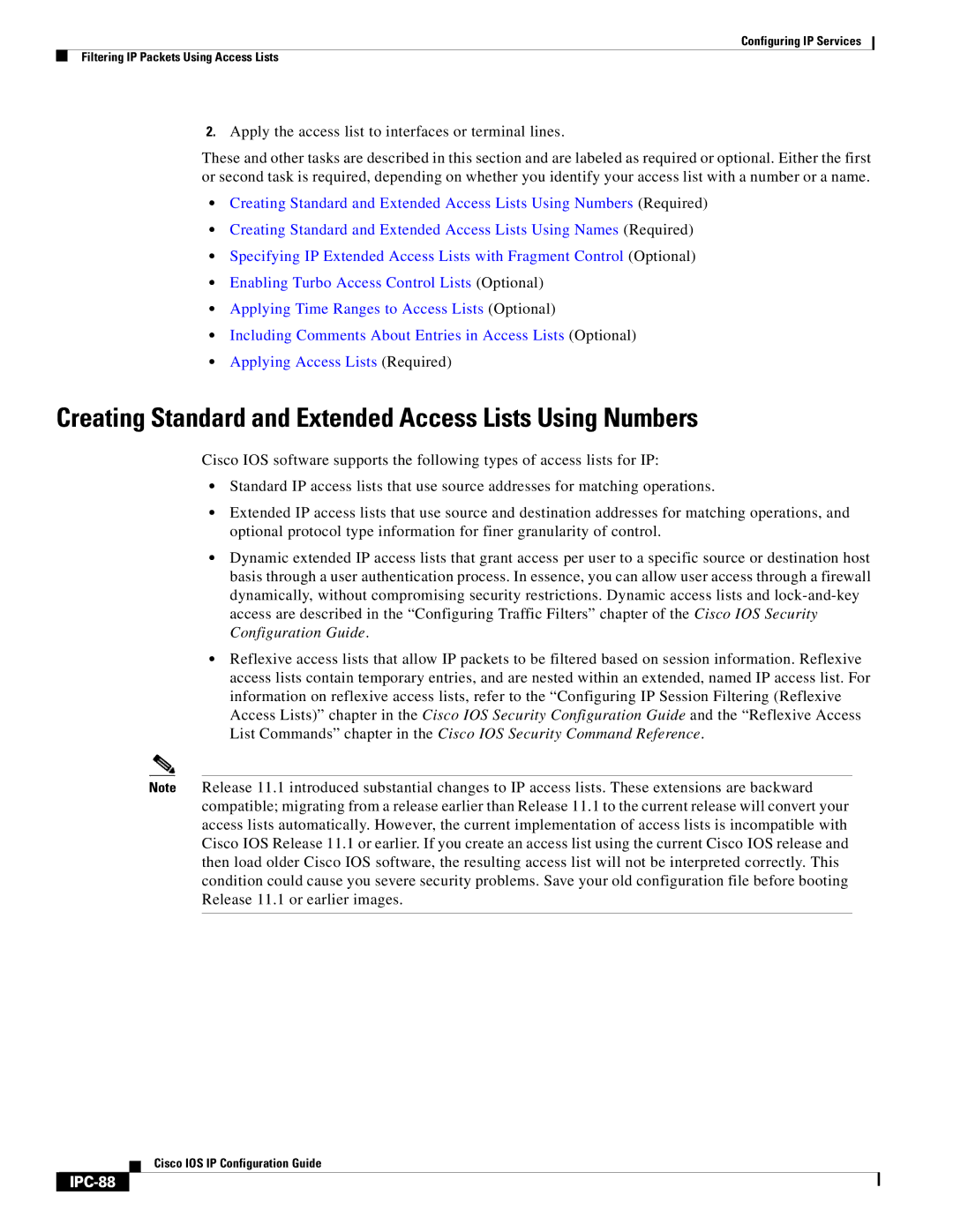 Cisco Systems 78-11741-02 manual Creating Standard and Extended Access Lists Using Numbers, IPC-88 