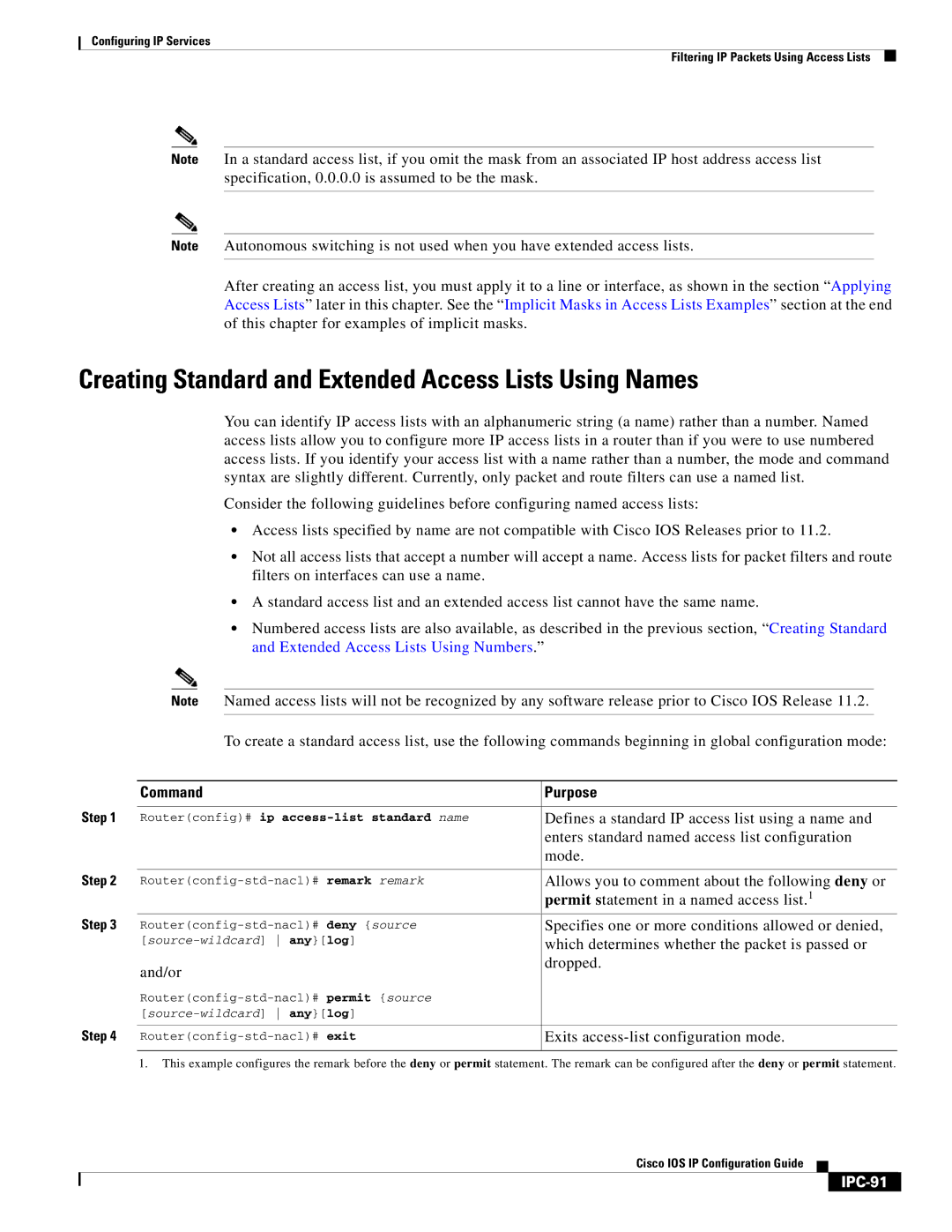 Cisco Systems 78-11741-02 manual Creating Standard and Extended Access Lists Using Names, IPC-91 