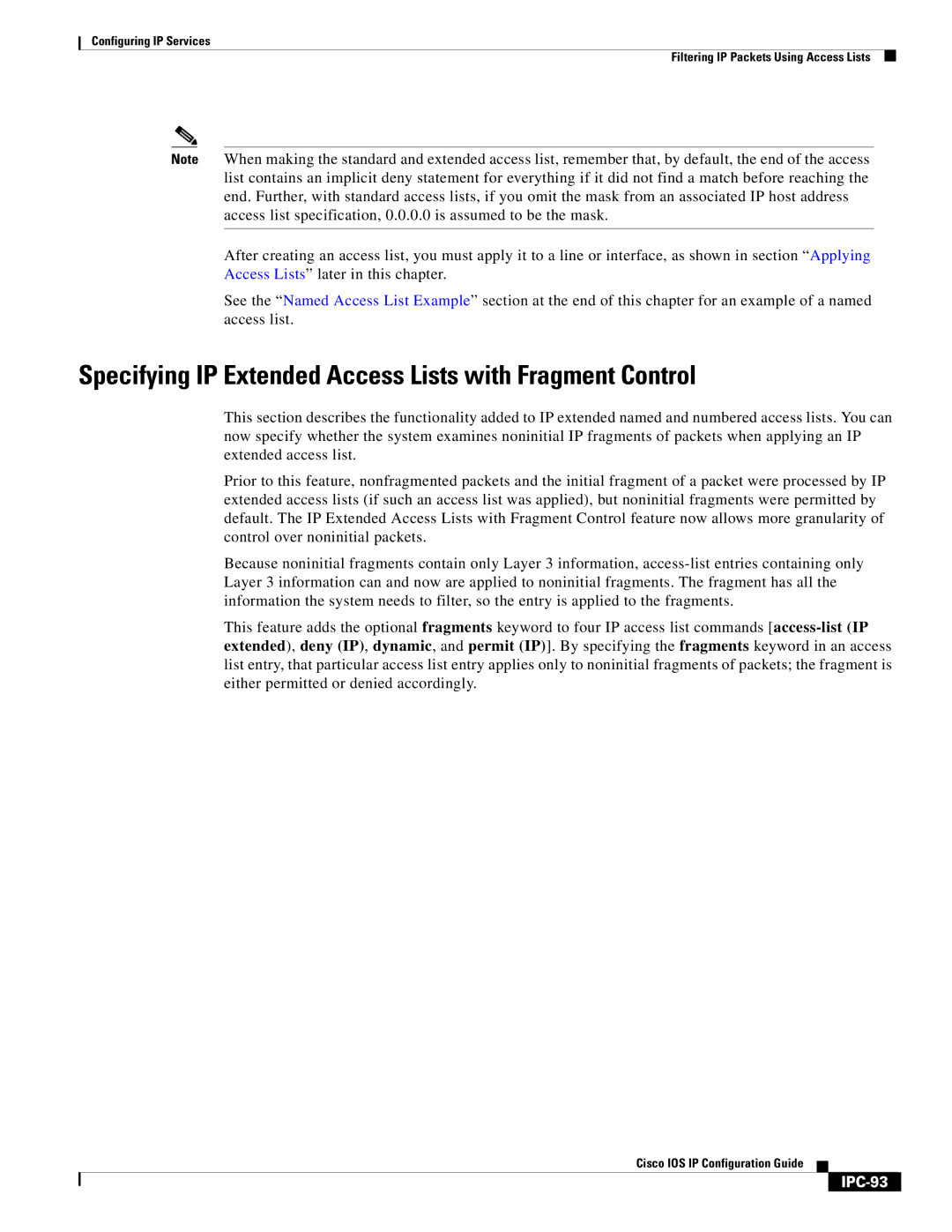 Cisco Systems 78-11741-02 manual Specifying IP Extended Access Lists with Fragment Control, IPC-93 