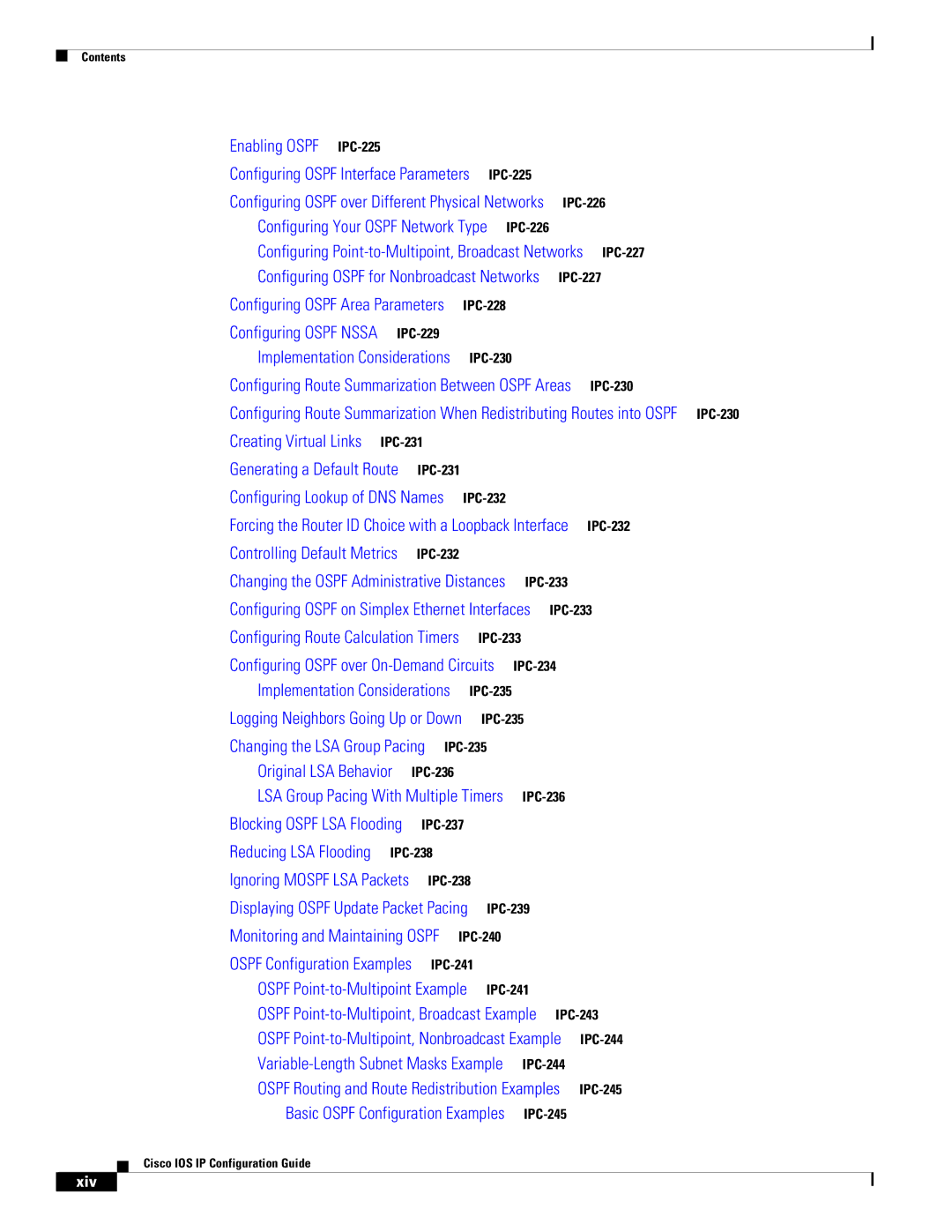 Cisco Systems 78-11741-02 manual Enabling Ospf IPC-225, Xiv 