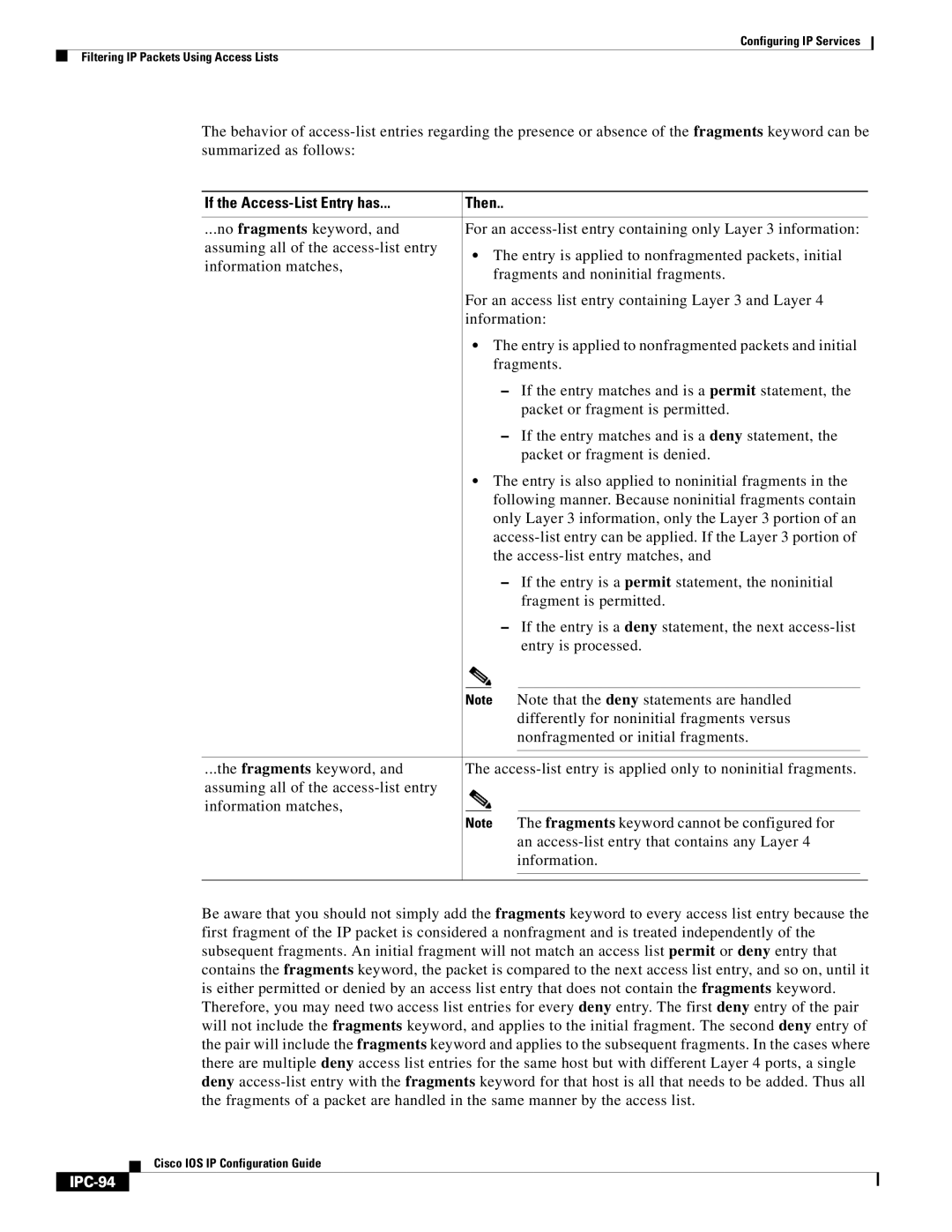 Cisco Systems 78-11741-02 manual If the Access-List Entry has Then, IPC-94 