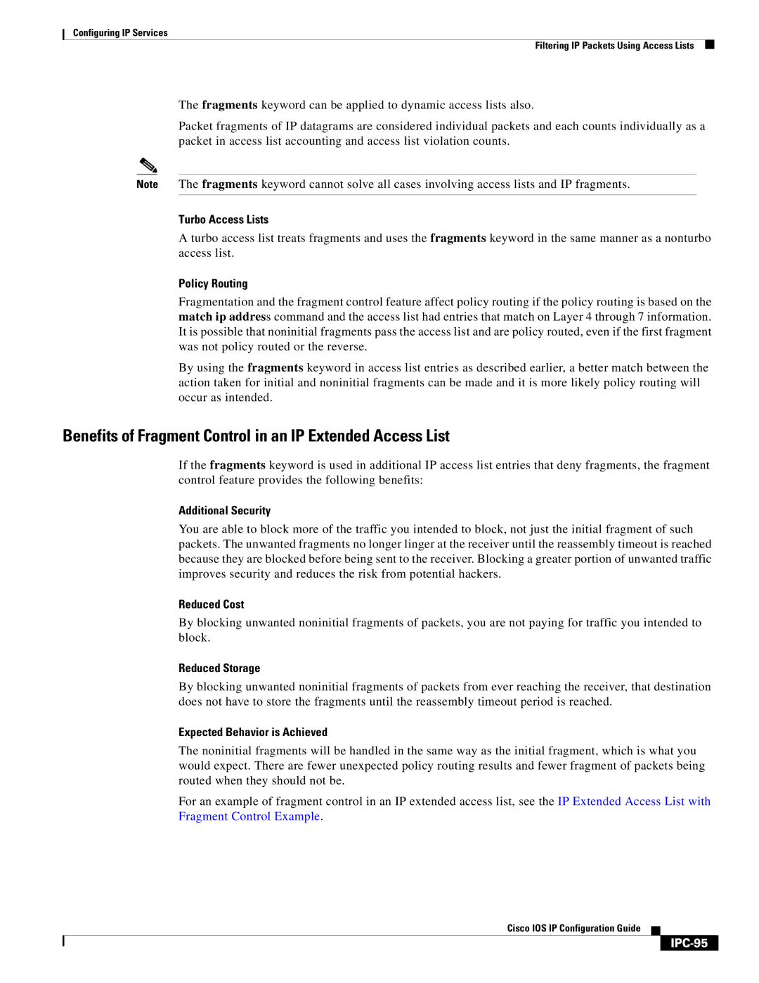 Cisco Systems 78-11741-02 manual Benefits of Fragment Control in an IP Extended Access List, IPC-95 