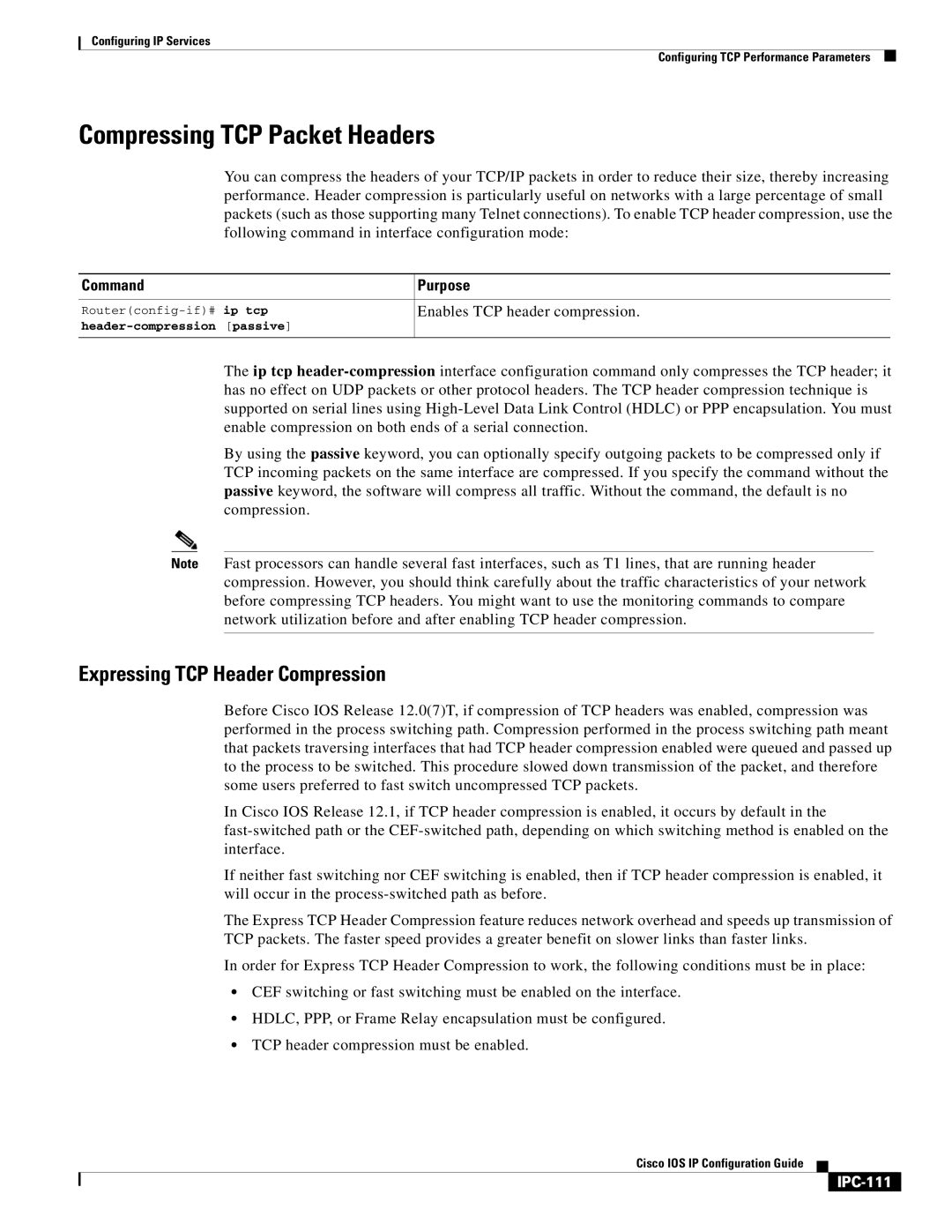 Cisco Systems 78-11741-02 manual Compressing TCP Packet Headers, Expressing TCP Header Compression, IPC-111 