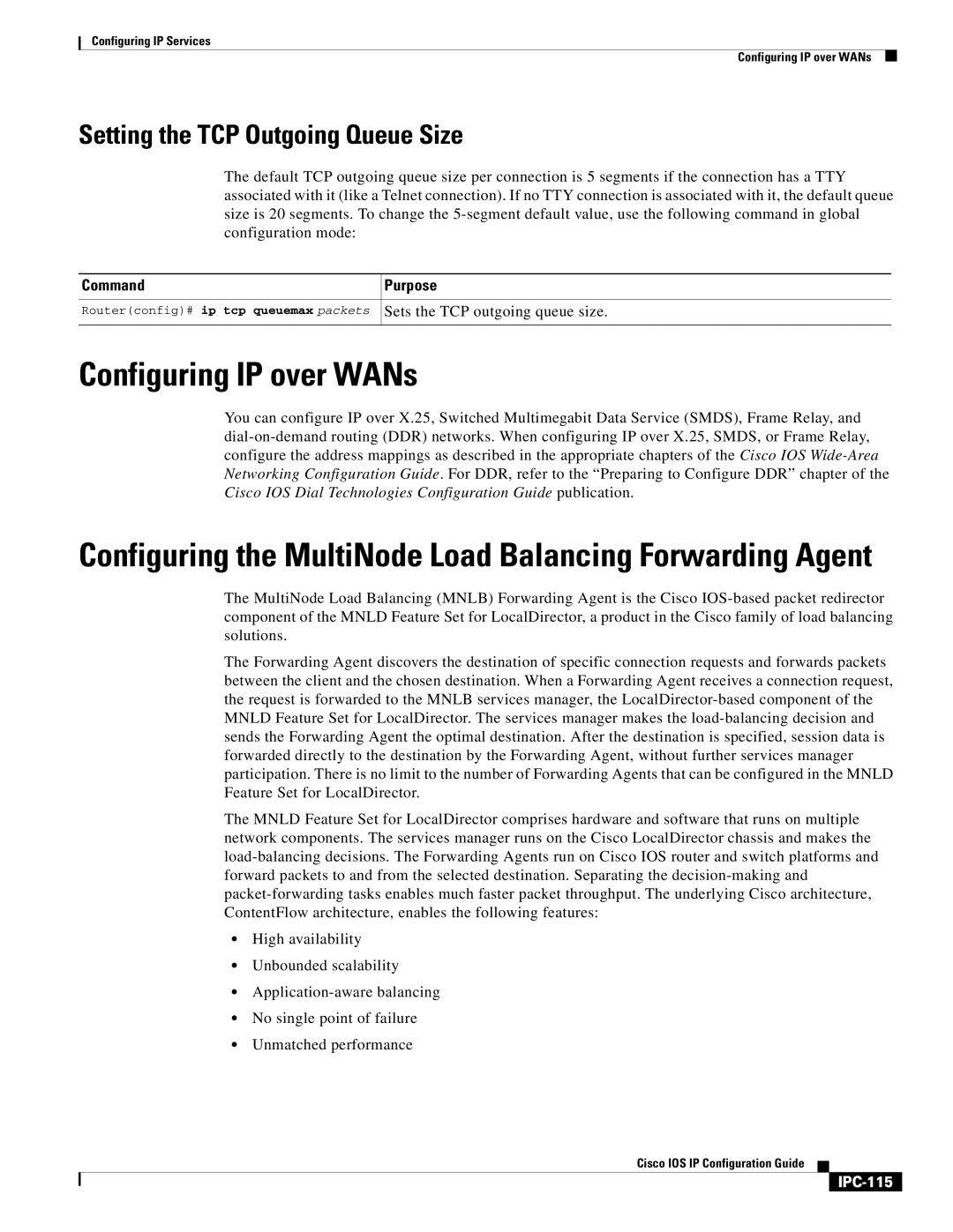 Cisco Systems 78-11741-02 Configuring IP over WANs, Setting the TCP Outgoing Queue Size, Sets the TCP outgoing queue size 