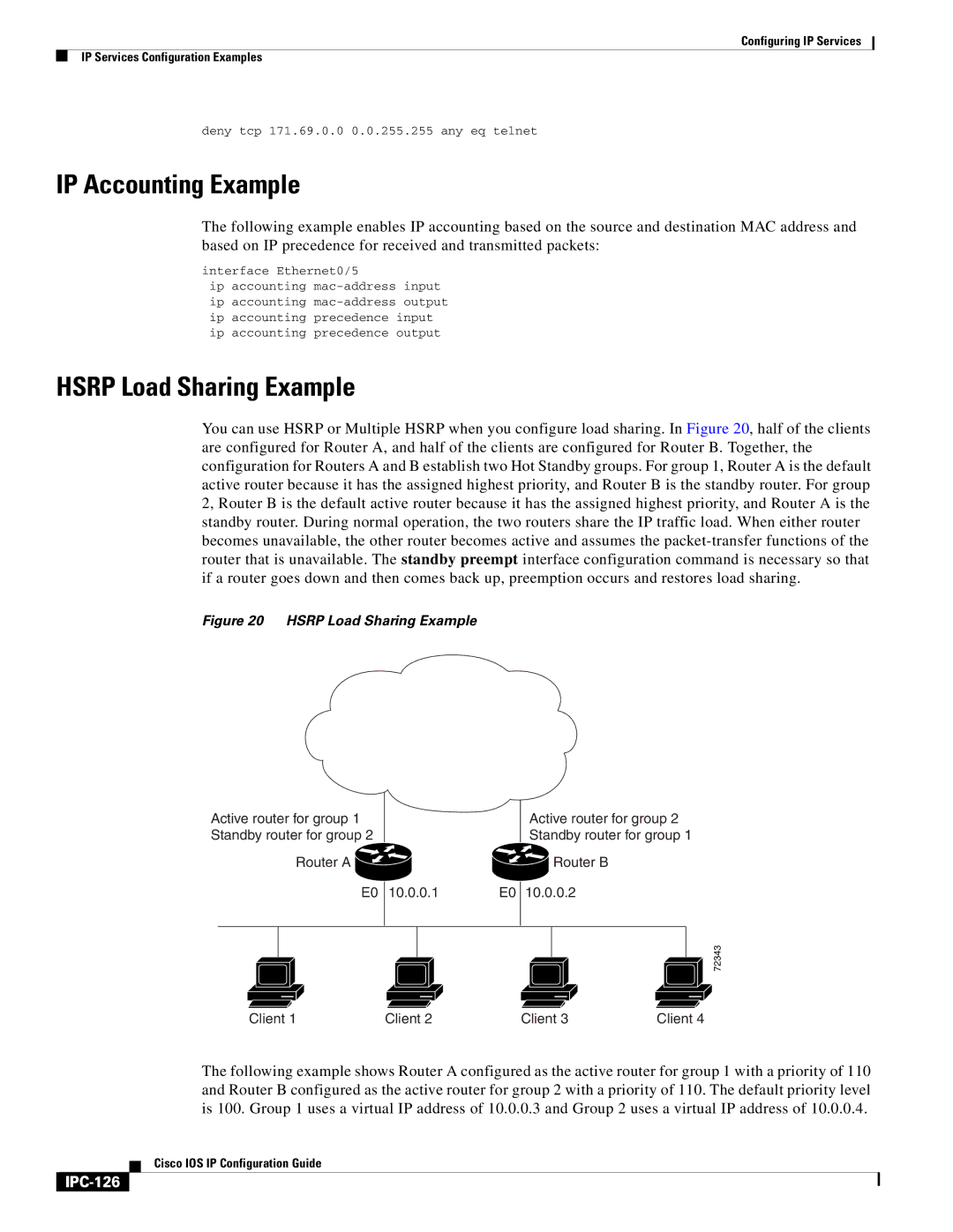 Cisco Systems 78-11741-02 manual IP Accounting Example, Hsrp Load Sharing Example, IPC-126 