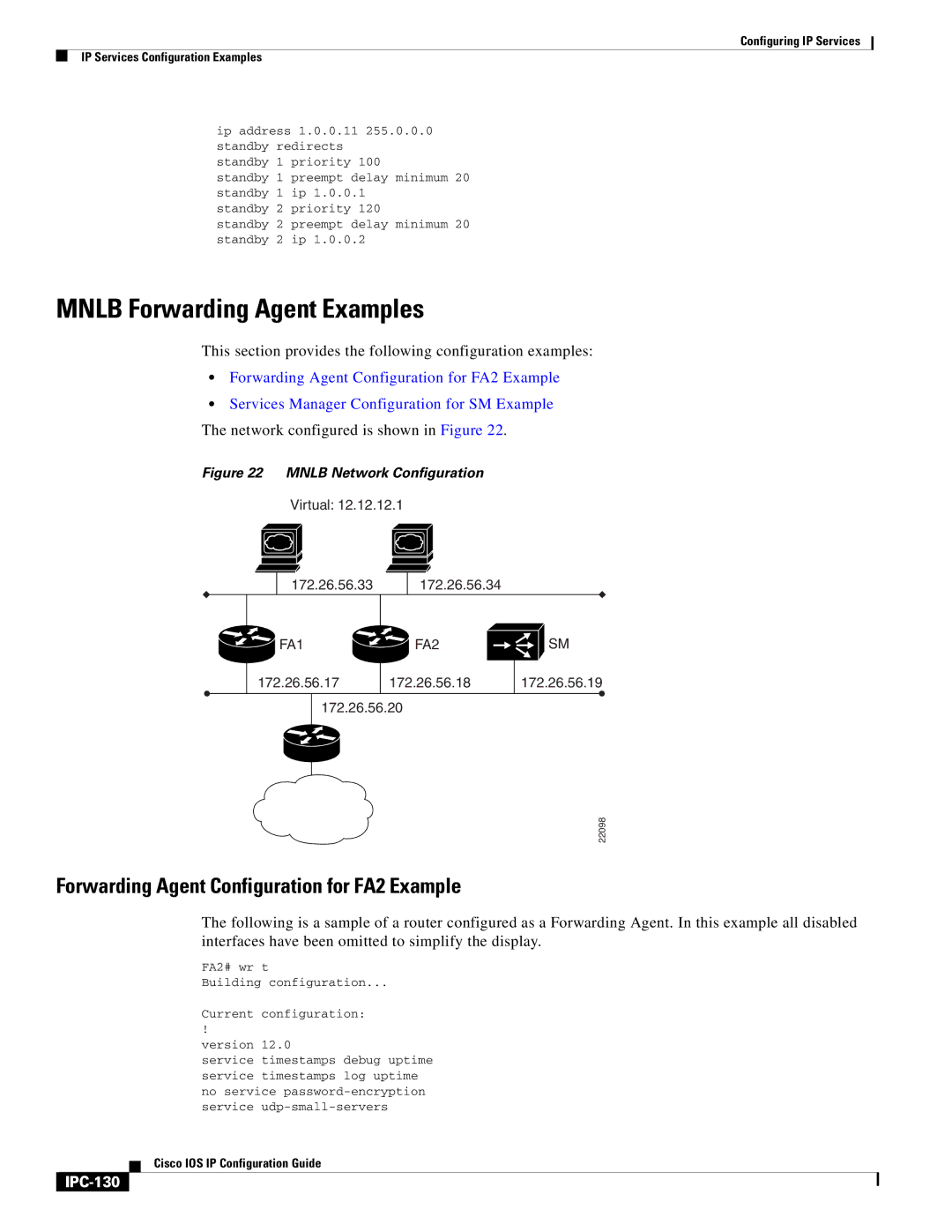 Cisco Systems 78-11741-02 manual Mnlb Forwarding Agent Examples, Forwarding Agent Configuration for FA2 Example, IPC-130 