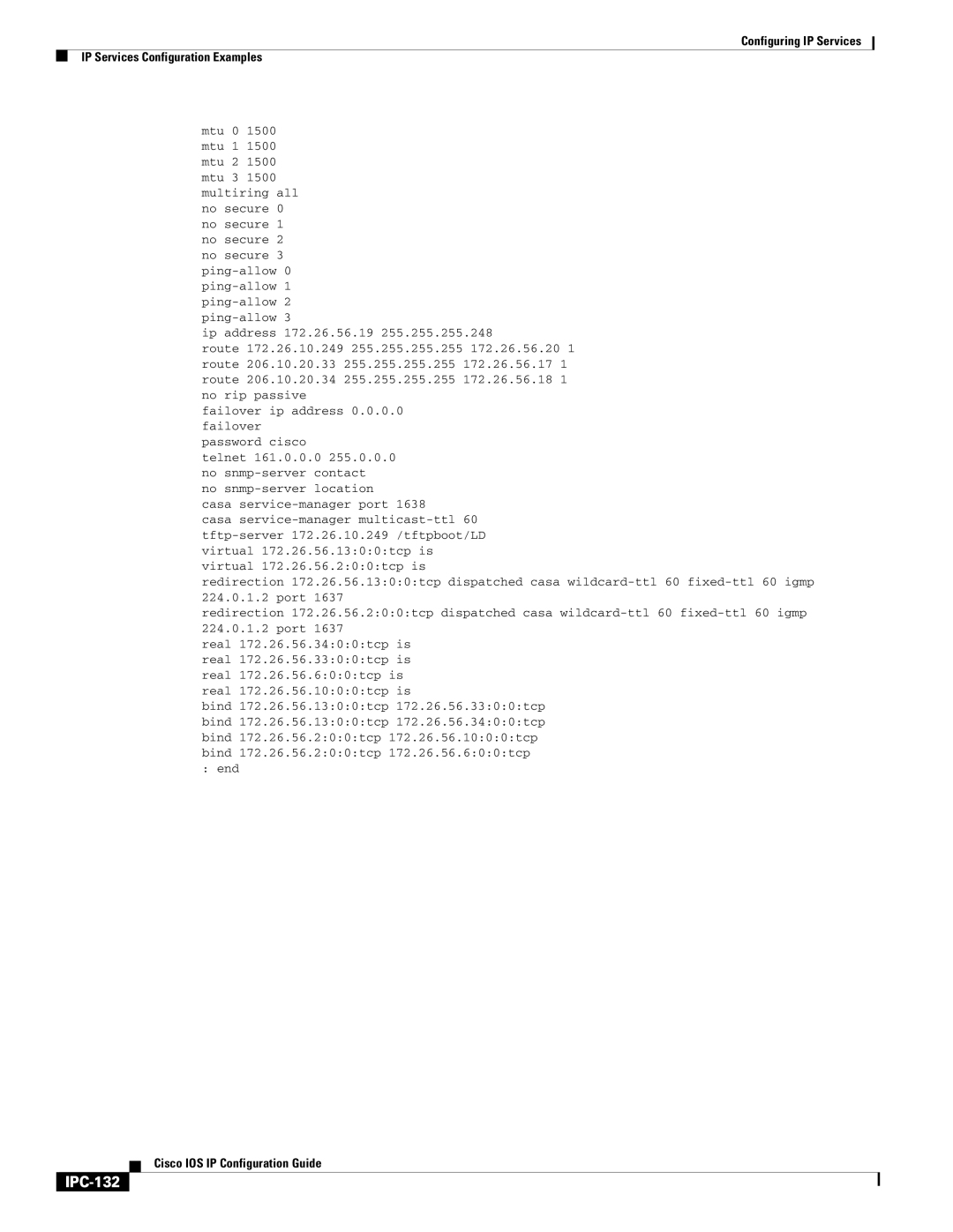 Cisco Systems 78-11741-02 manual IPC-132, Ip address 172.26.56.19, Failover ip address 0.0.0.0 failover Password cisco 