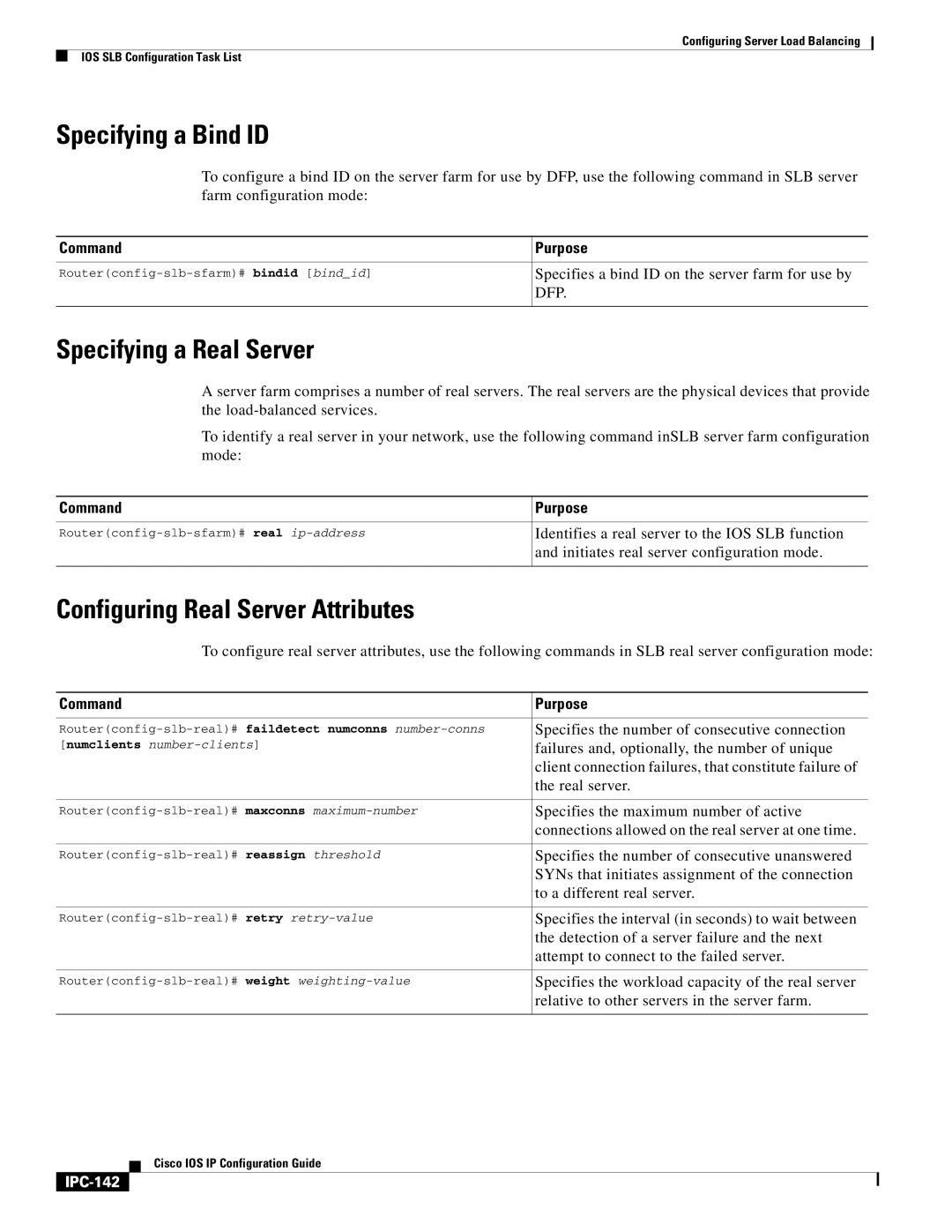 Cisco Systems 78-11741-02 Specifying a Bind ID, Specifying a Real Server, Configuring Real Server Attributes, IPC-142 