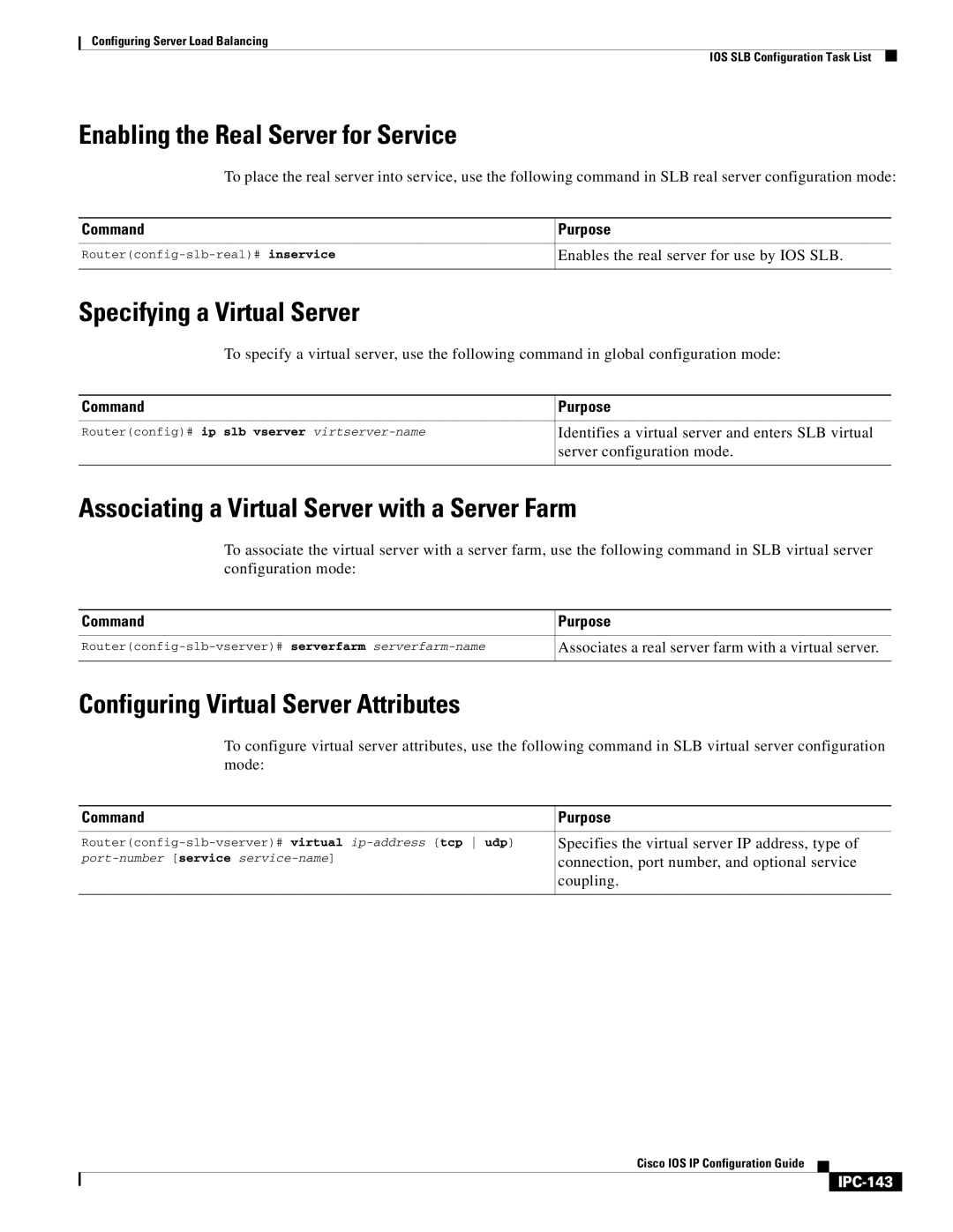 Cisco Systems 78-11741-02 manual Enabling the Real Server for Service, Specifying a Virtual Server, IPC-143 