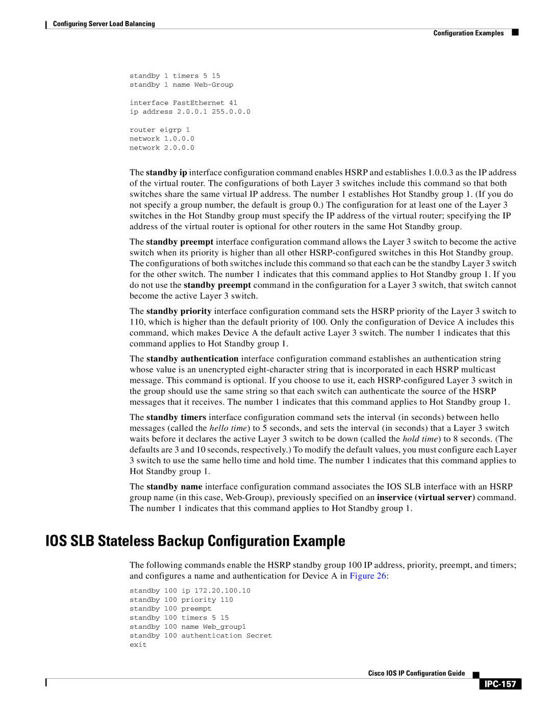 Cisco Systems 78-11741-02 manual IOS SLB Stateless Backup Configuration Example, IPC-157 