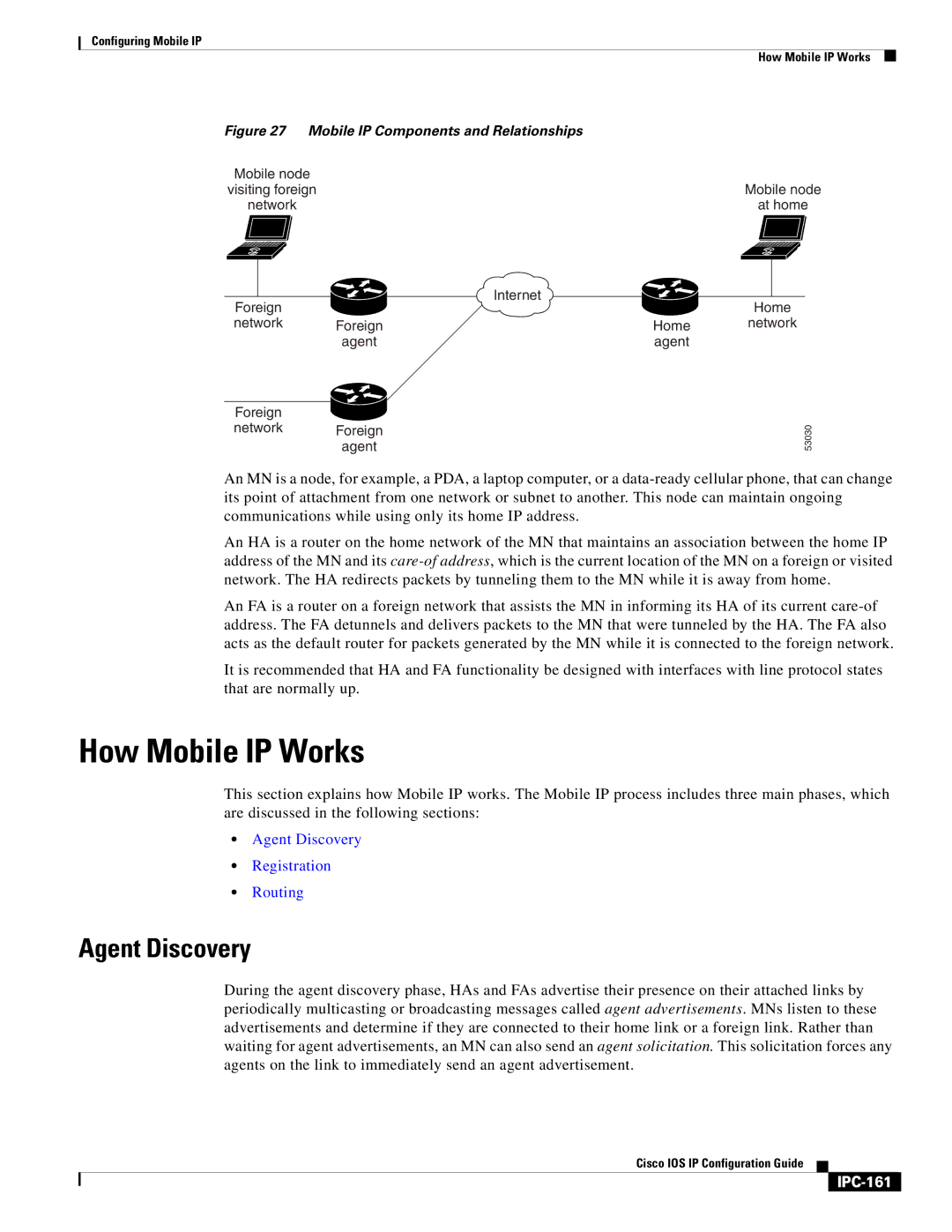 Cisco Systems 78-11741-02 manual How Mobile IP Works, Agent Discovery, IPC-161 