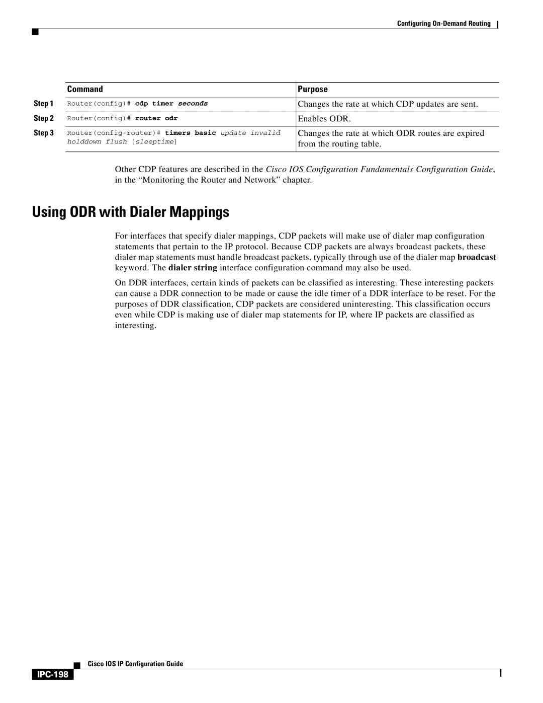 Cisco Systems 78-11741-02 manual Using ODR with Dialer Mappings, IPC-198 