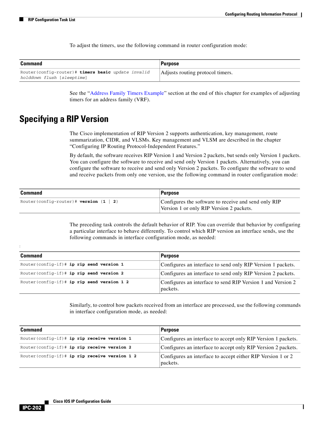 Cisco Systems 78-11741-02 manual Specifying a RIP Version, IPC-202 