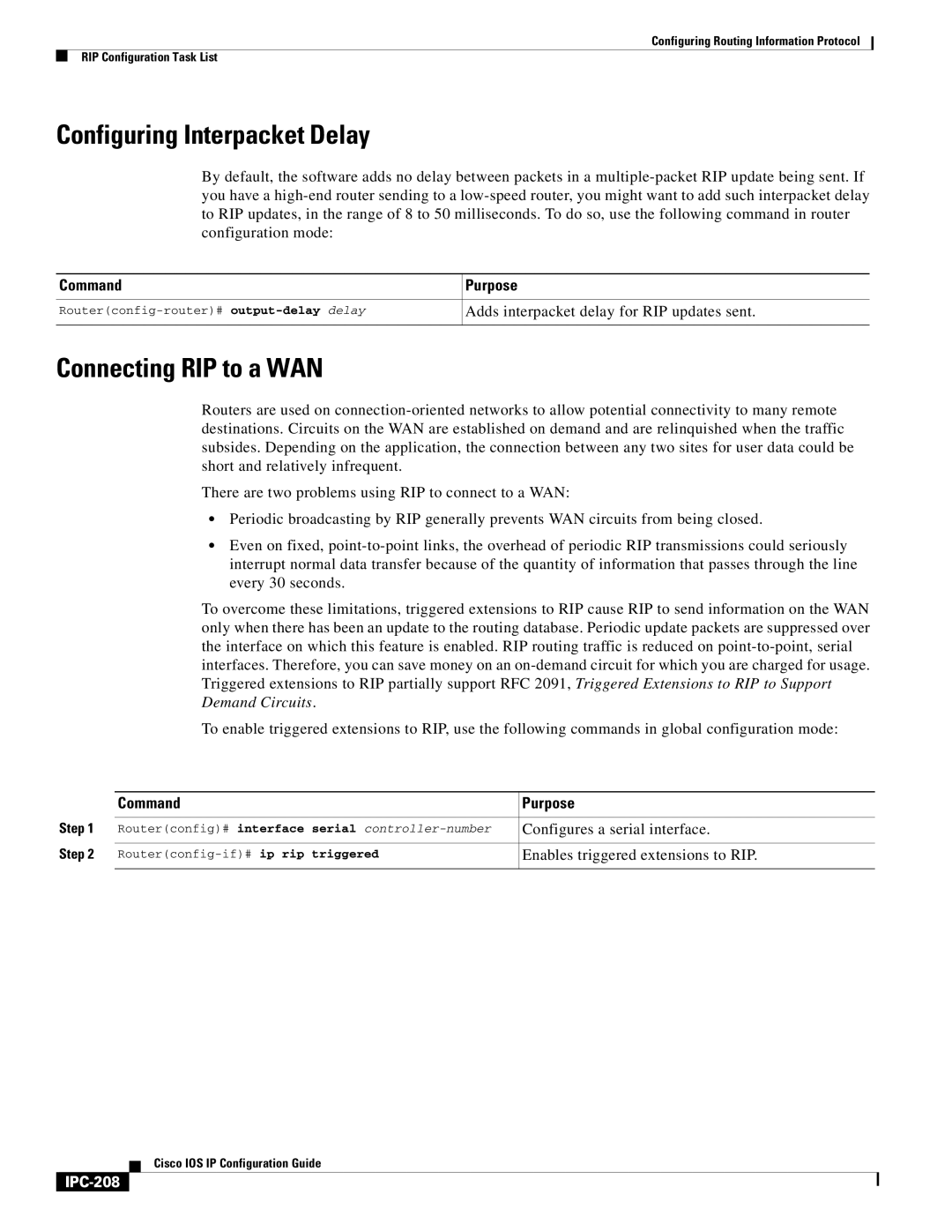 Cisco Systems 78-11741-02 manual Configuring Interpacket Delay, Connecting RIP to a WAN, IPC-208 