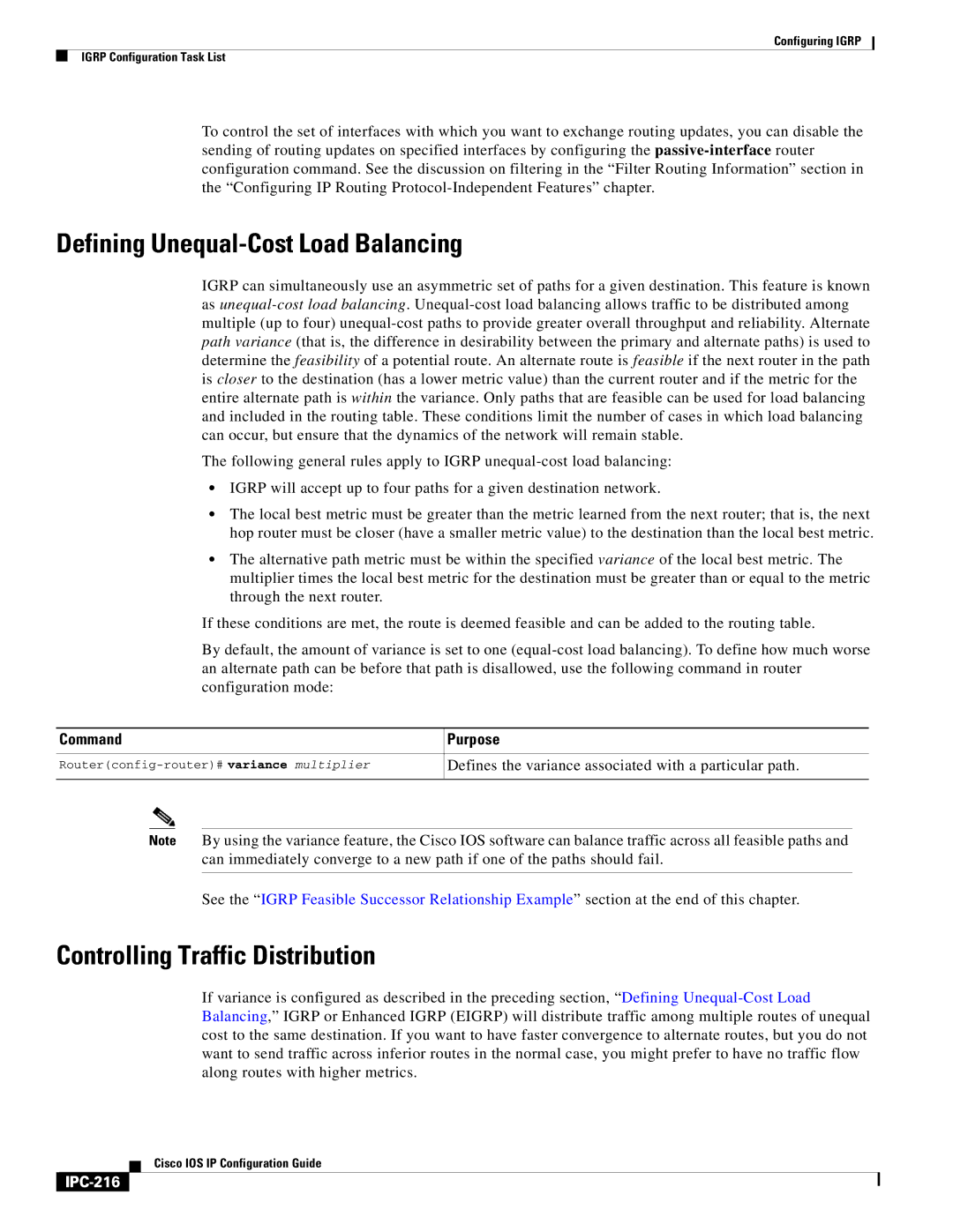 Cisco Systems 78-11741-02 manual Defining Unequal-Cost Load Balancing, Controlling Traffic Distribution, IPC-216 