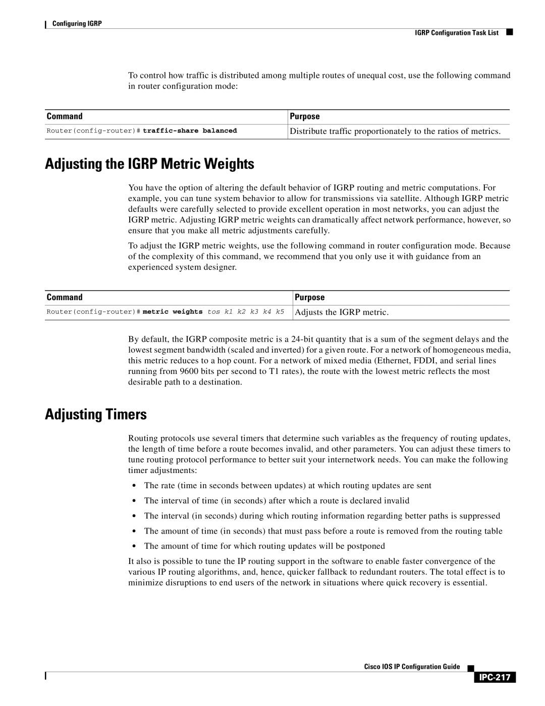 Cisco Systems 78-11741-02 Adjusting the Igrp Metric Weights, Distribute traffic proportionately to the ratios of metrics 