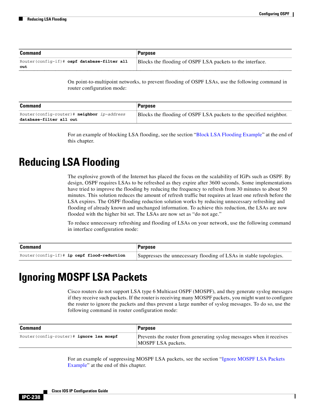 Cisco Systems 78-11741-02 manual Reducing LSA Flooding, Ignoring Mospf LSA Packets, Mospf LSA packets, IPC-238 