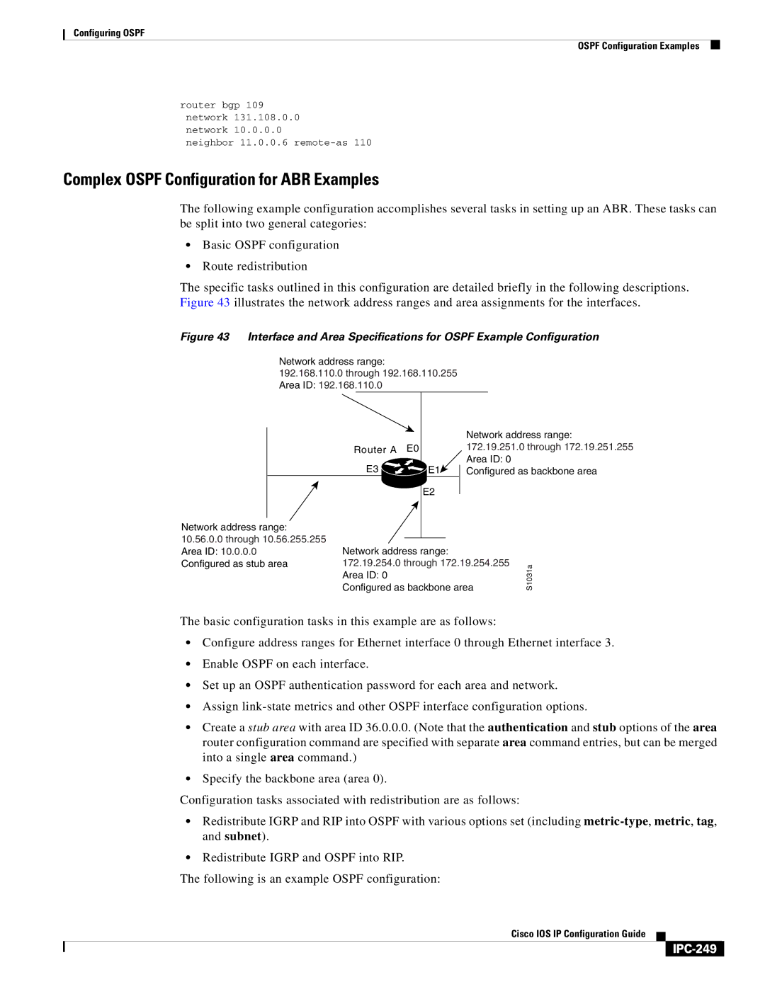 Cisco Systems 78-11741-02 manual Complex Ospf Configuration for ABR Examples, IPC-249, Neighbor 11.0.0.6 remote-as 