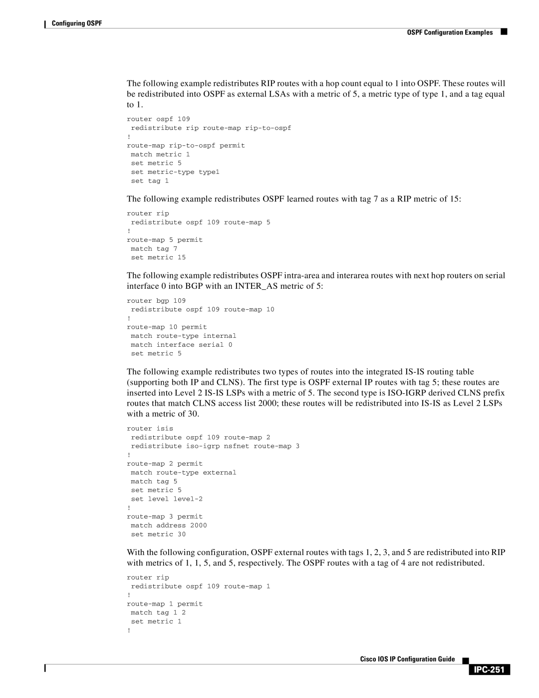 Cisco Systems 78-11741-02 IPC-251, Router rip Redistribute ospf 109 route-map, Router bgp Redistribute ospf 109 route-map 