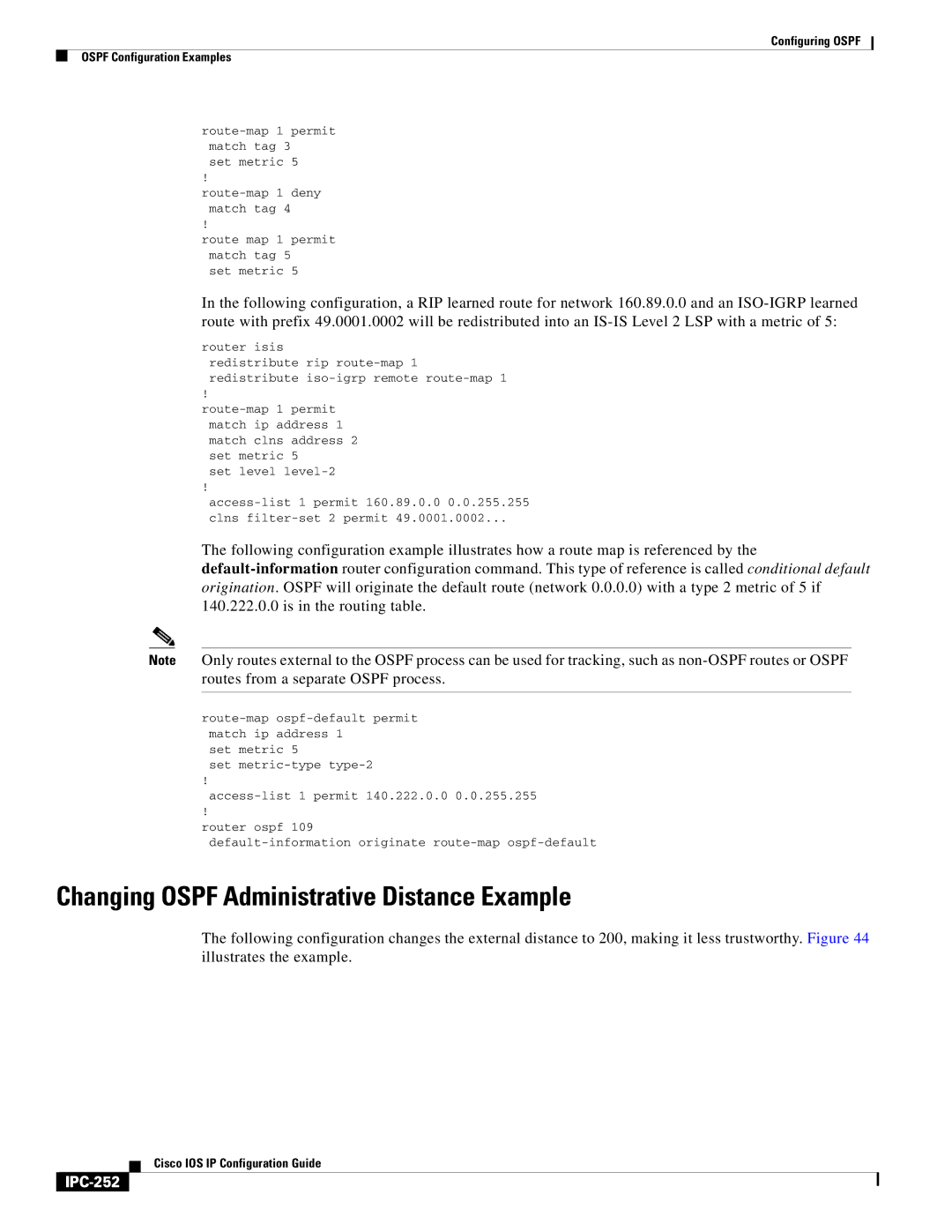 Cisco Systems 78-11741-02 manual Changing Ospf Administrative Distance Example, IPC-252 