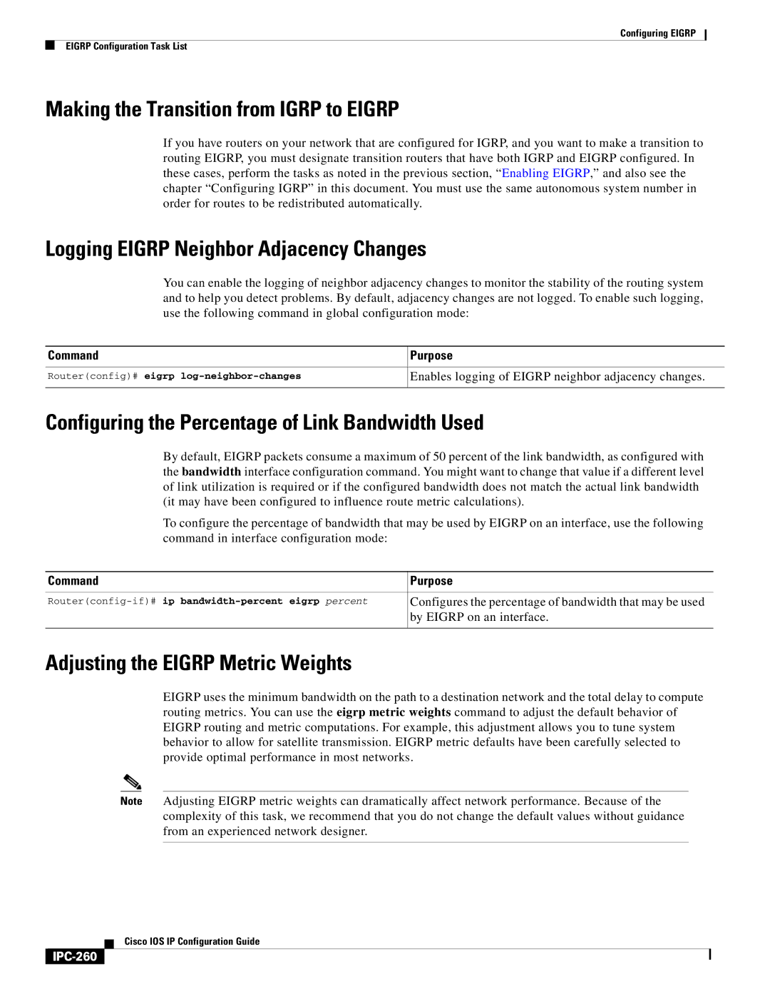 Cisco Systems 78-11741-02 Making the Transition from Igrp to Eigrp, Logging Eigrp Neighbor Adjacency Changes, IPC-260 