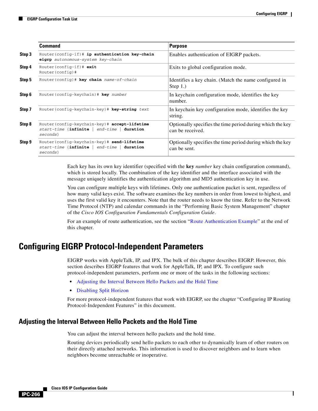 Cisco Systems 78-11741-02 manual Configuring Eigrp Protocol-Independent Parameters, IPC-266 