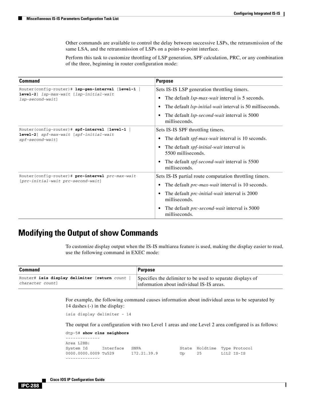 Cisco Systems 78-11741-02 manual Modifying the Output of show Commands, IPC-288 