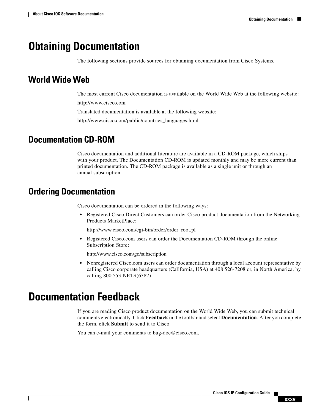 Cisco Systems 78-11741-02 manual Obtaining Documentation, Documentation Feedback, World Wide Web, Documentation CD-ROM 