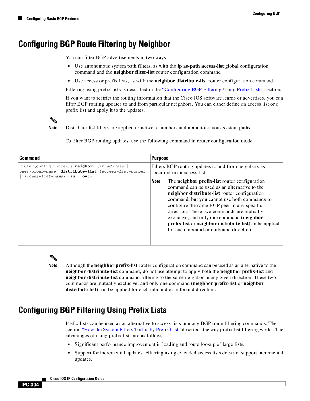 Cisco Systems 78-11741-02 manual Configuring BGP Route Filtering by Neighbor, Configuring BGP Filtering Using Prefix Lists 