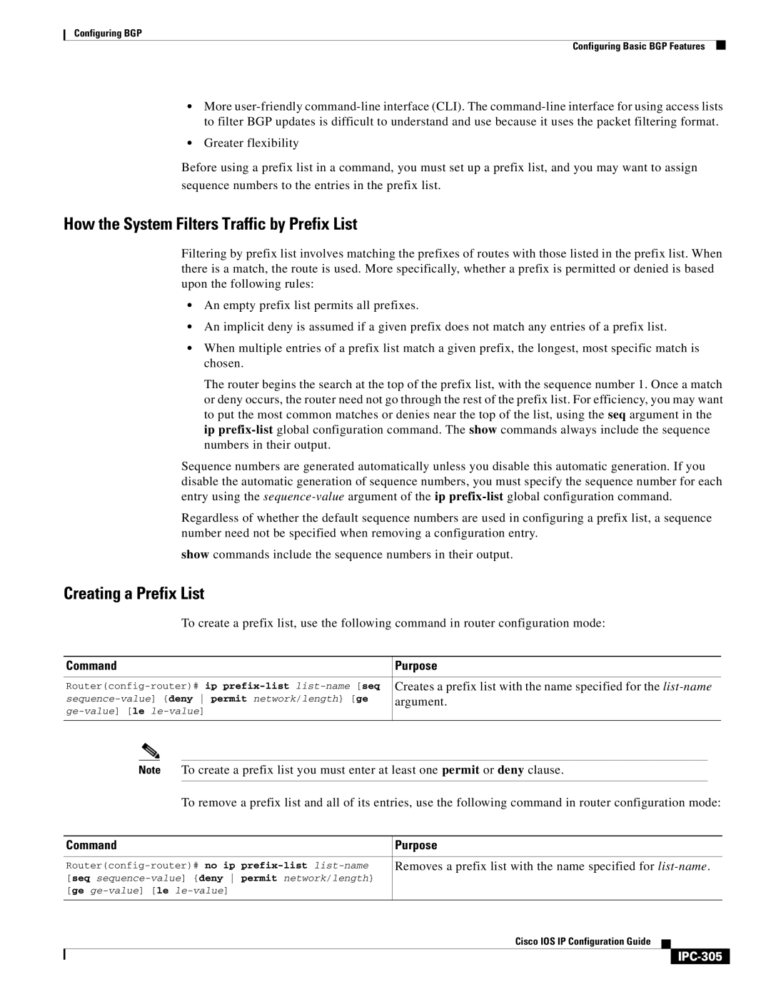 Cisco Systems 78-11741-02 manual How the System Filters Traffic by Prefix List, Creating a Prefix List, Argument, IPC-305 