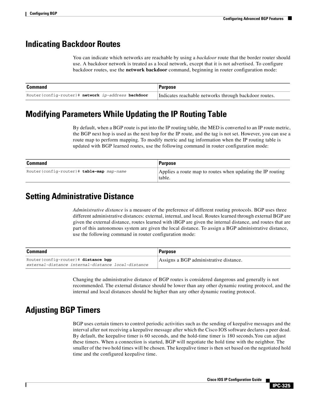 Cisco Systems 78-11741-02 Indicating Backdoor Routes, Modifying Parameters While Updating the IP Routing Table, IPC-325 