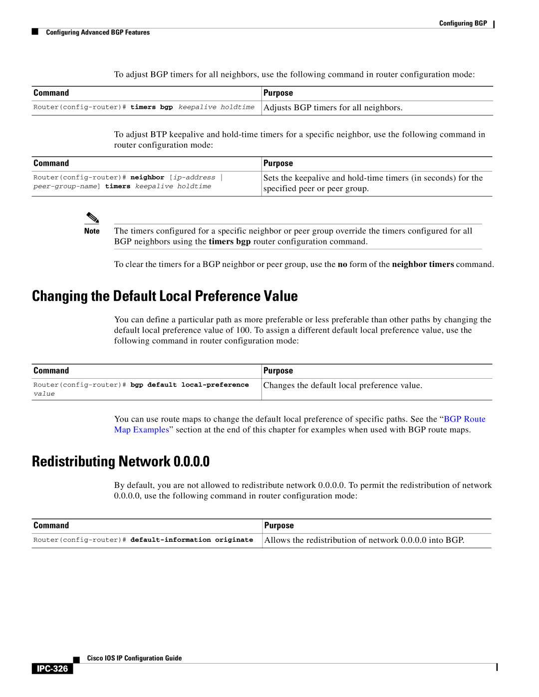 Cisco Systems 78-11741-02 manual Changing the Default Local Preference Value, Redistributing Network, IPC-326 