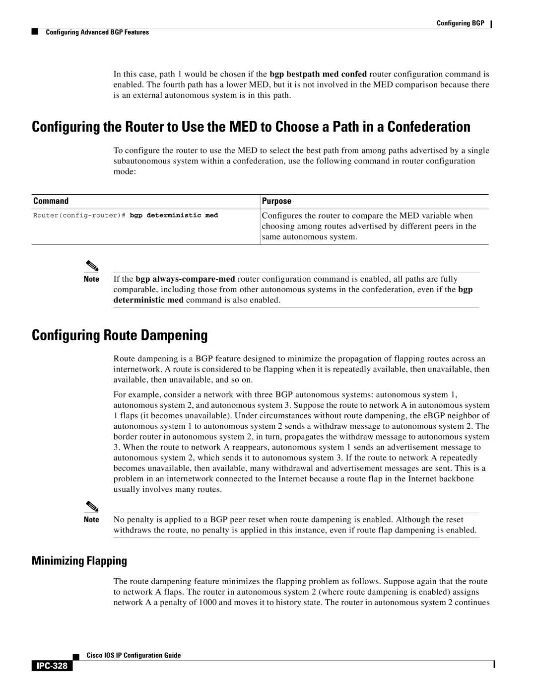 Cisco Systems 78-11741-02 manual Configuring Route Dampening, Minimizing Flapping, IPC-328 