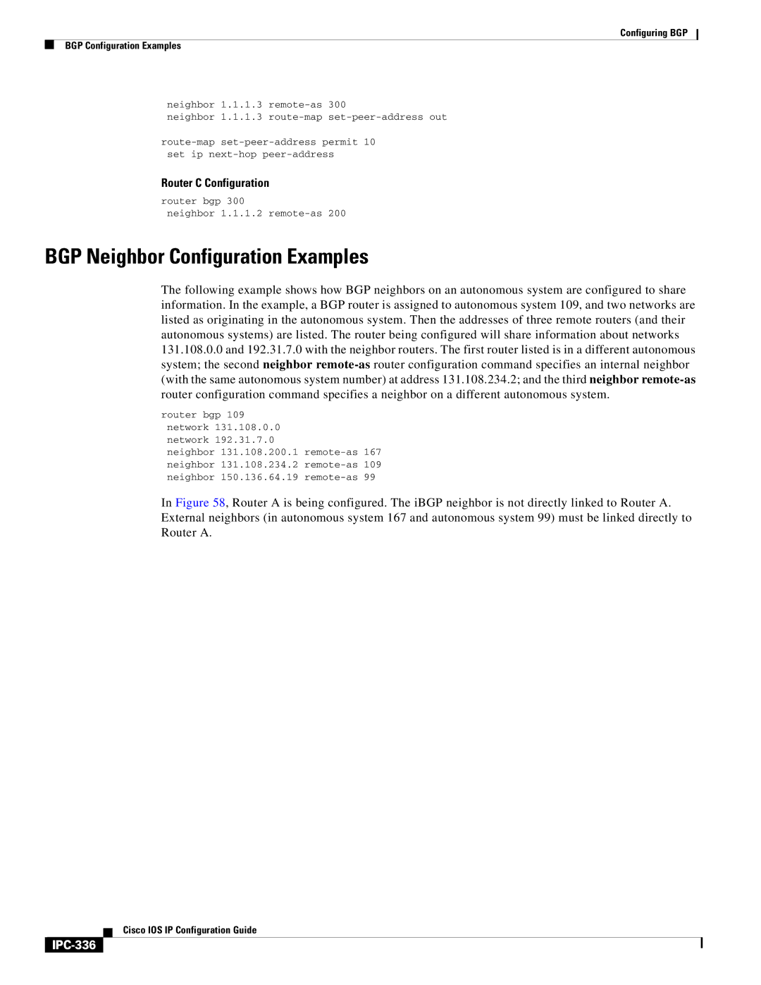 Cisco Systems 78-11741-02 manual BGP Neighbor Configuration Examples, IPC-336 