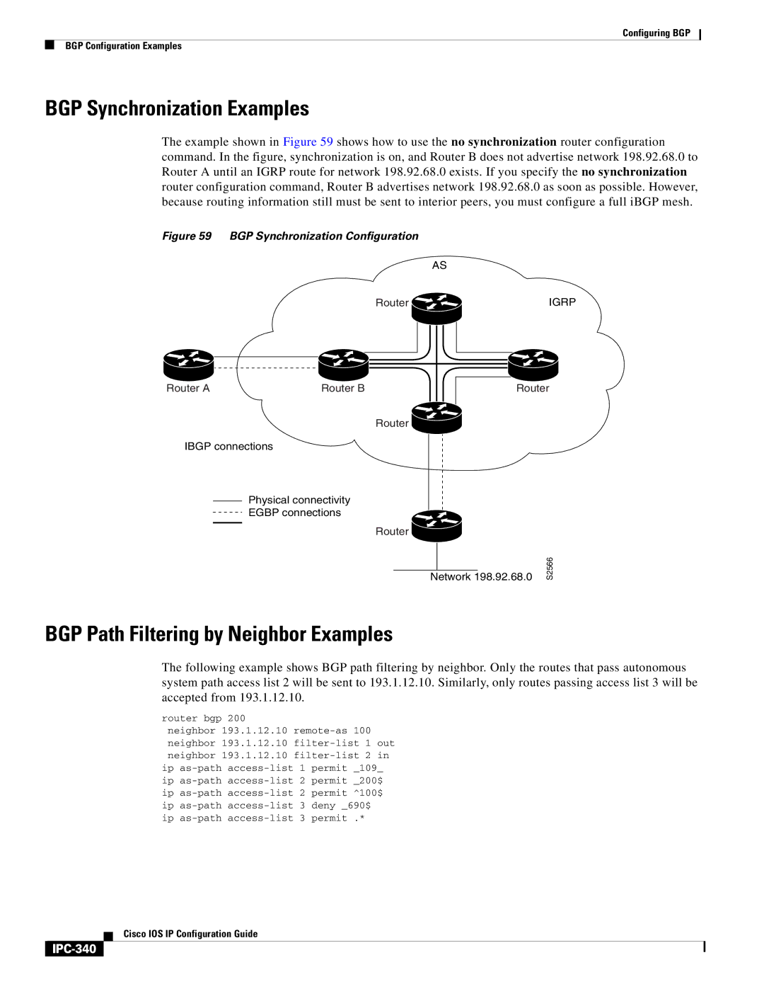 Cisco Systems 78-11741-02 manual BGP Synchronization Examples, BGP Path Filtering by Neighbor Examples, IPC-340 