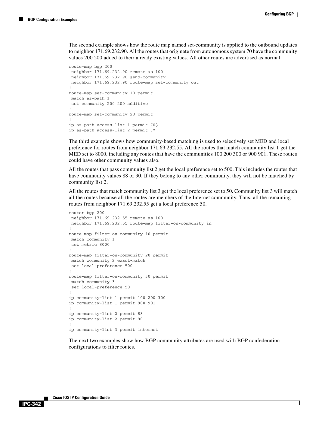 Cisco Systems 78-11741-02 manual IPC-342, Route-map bgp, Ip community-list 3 permit internet 