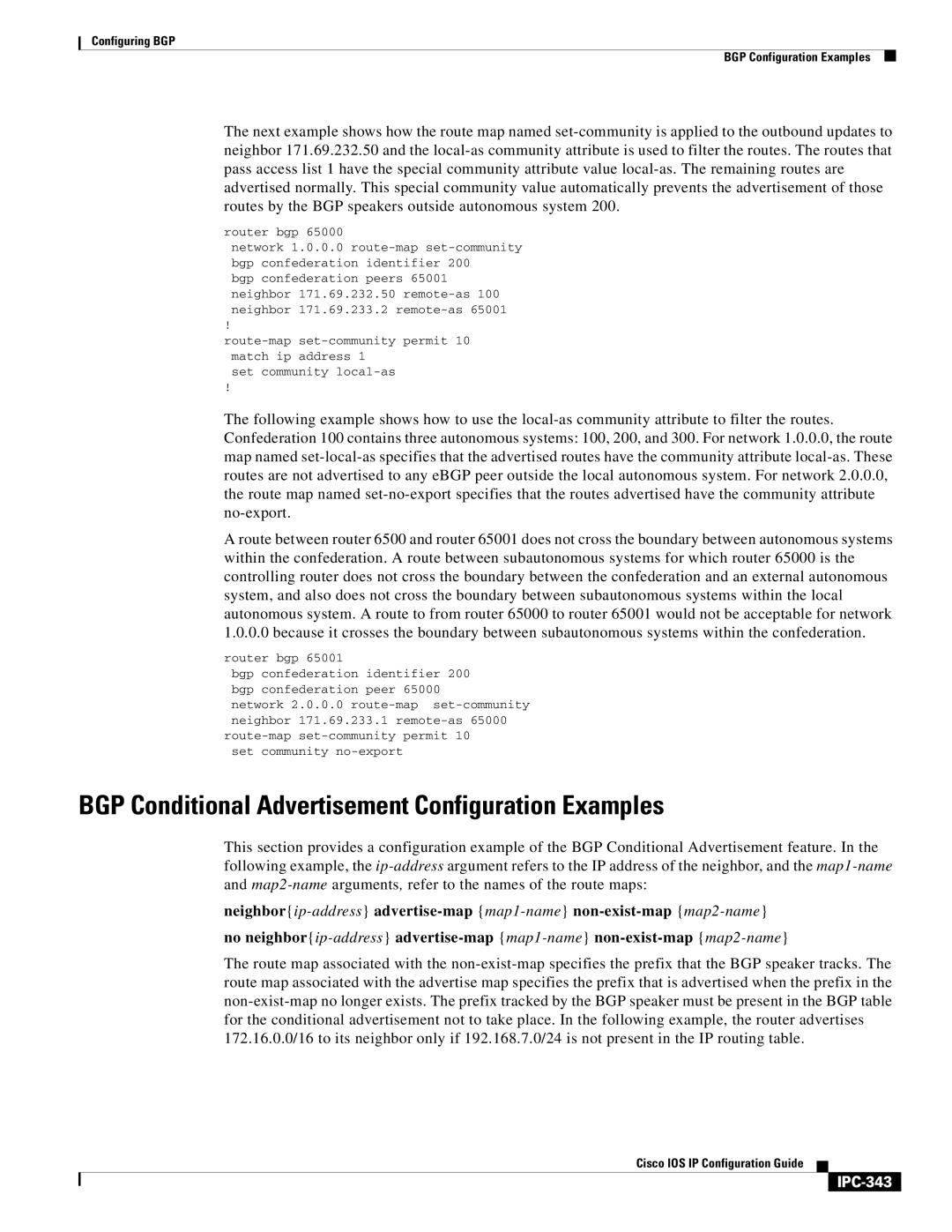 Cisco Systems 78-11741-02 manual BGP Conditional Advertisement Configuration Examples, IPC-343 