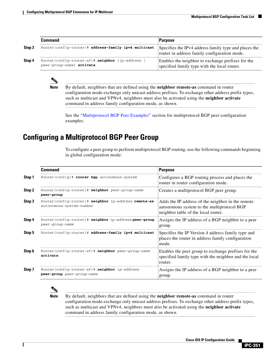 Cisco Systems 78-11741-02 manual Configuring a Multiprotocol BGP Peer Group, IPC-351 