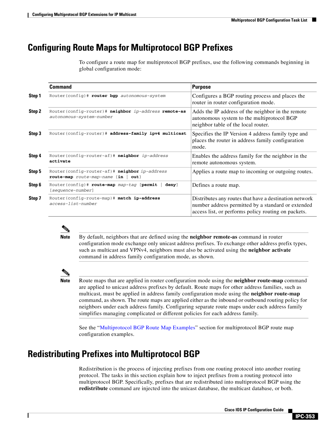 Cisco Systems 78-11741-02 manual Configuring Route Maps for Multiprotocol BGP Prefixes, IPC-353 