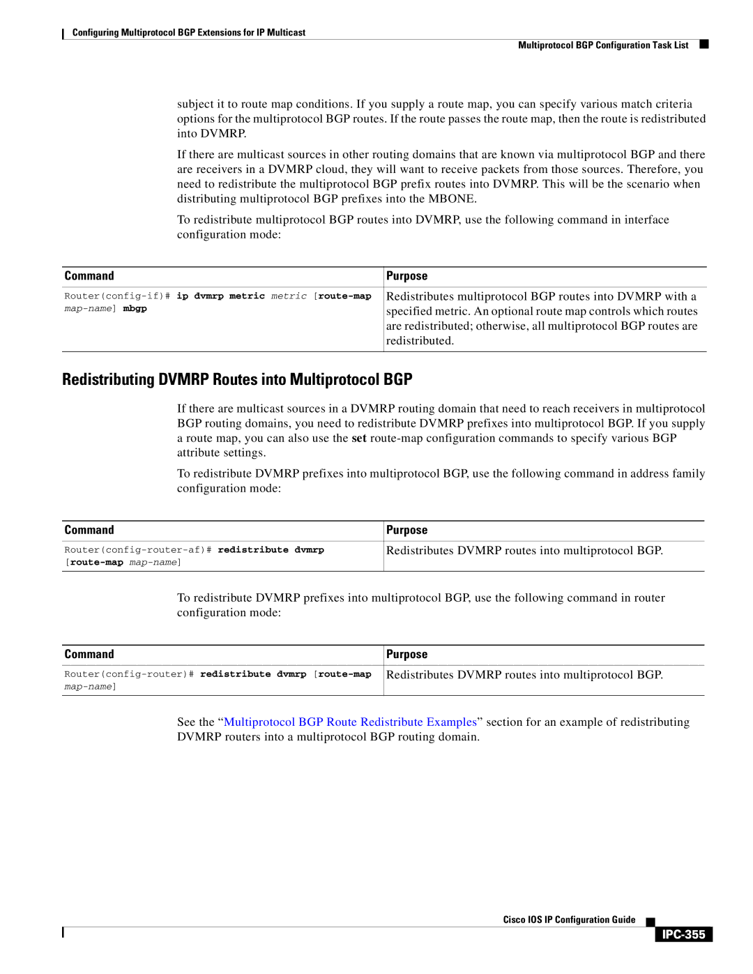 Cisco Systems 78-11741-02 manual Redistributing Dvmrp Routes into Multiprotocol BGP, Redistributed, IPC-355 